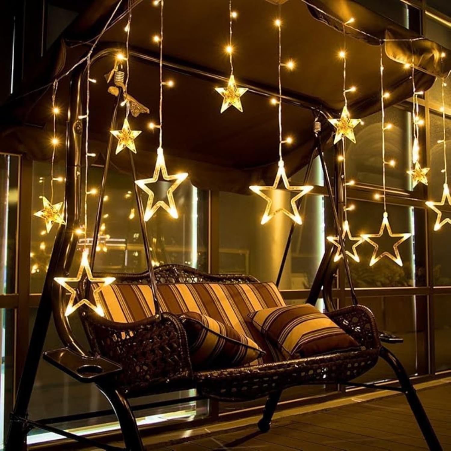10 Stars Curtain Fairy String 108 Led 5 Big Star 5 Small Star Light with 8 Flashing Modes