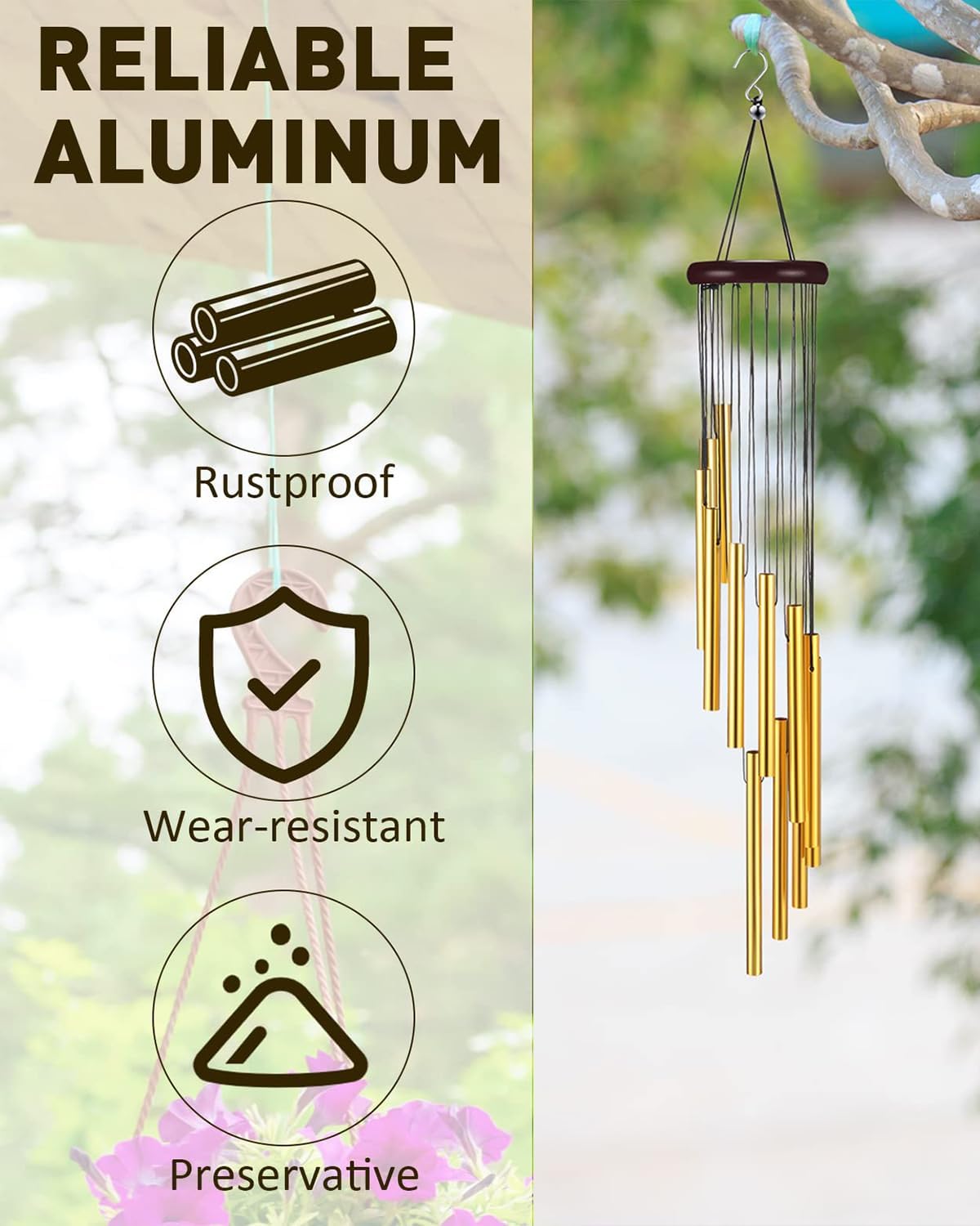 Wind Chimes for Home Decoration, 15 Metal Tubes, Hanging Bells for Positive Energy, Outdoor Garden, Balcony Decor