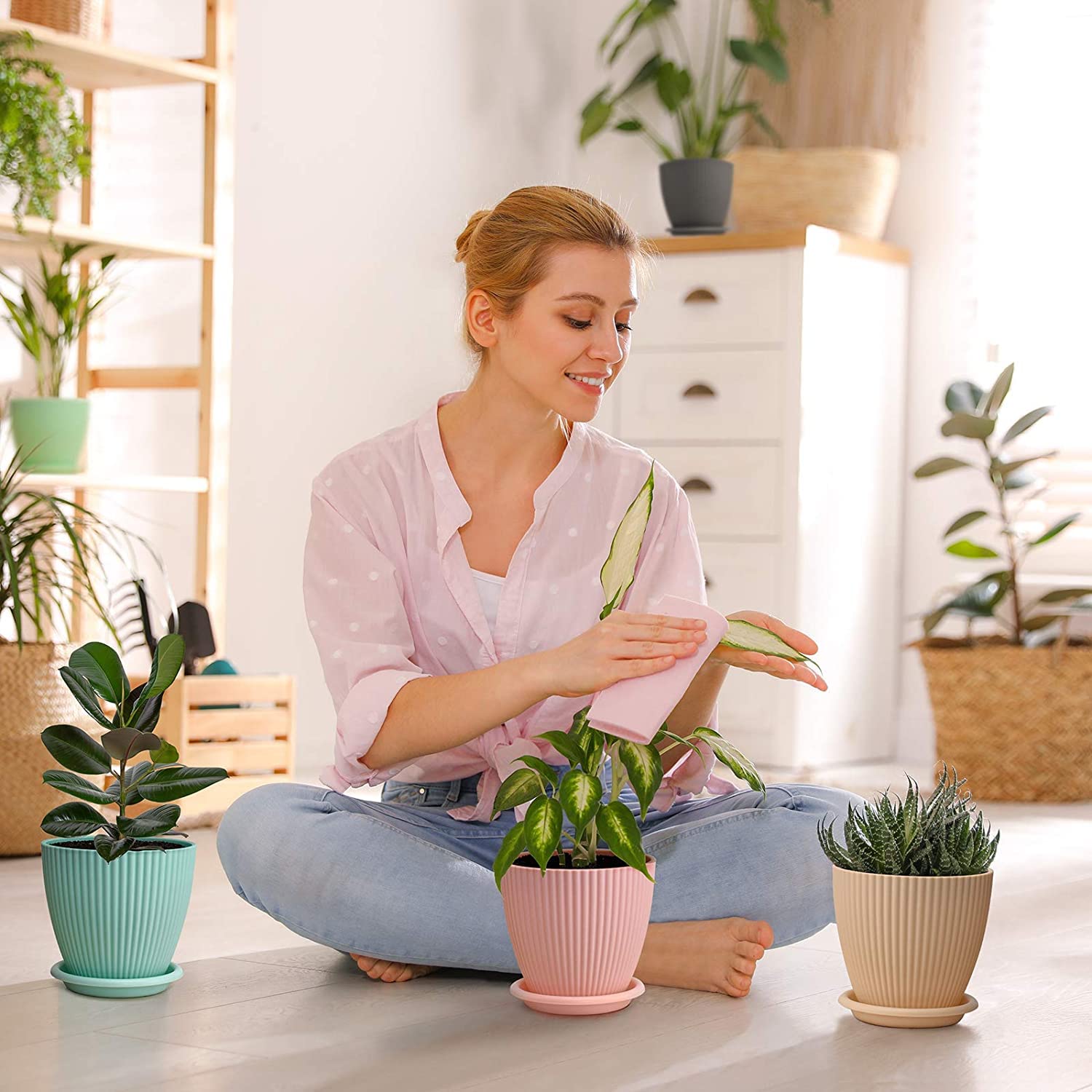 Plastic round flower Plant pot with ice tray 5 pcs