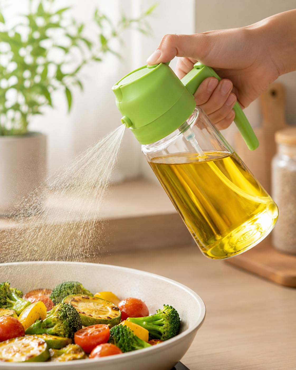 2-in-1 Spray & Pour Oil Dispenser Bottle with Handle