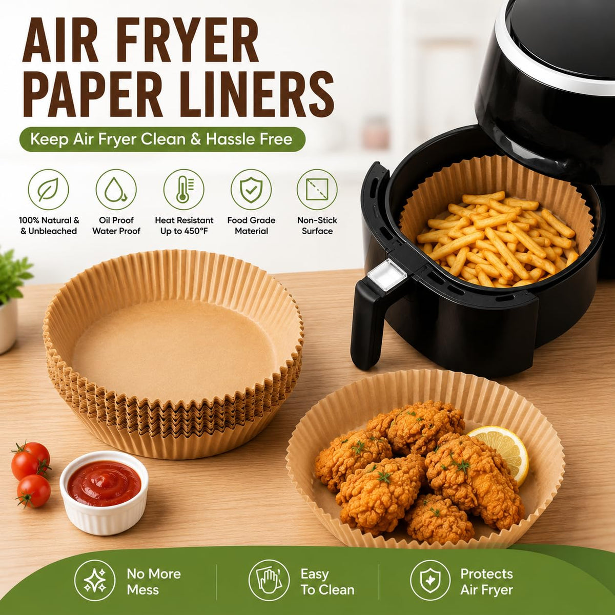 100 PCS Round Air Fryer Paper Sheets Disposable