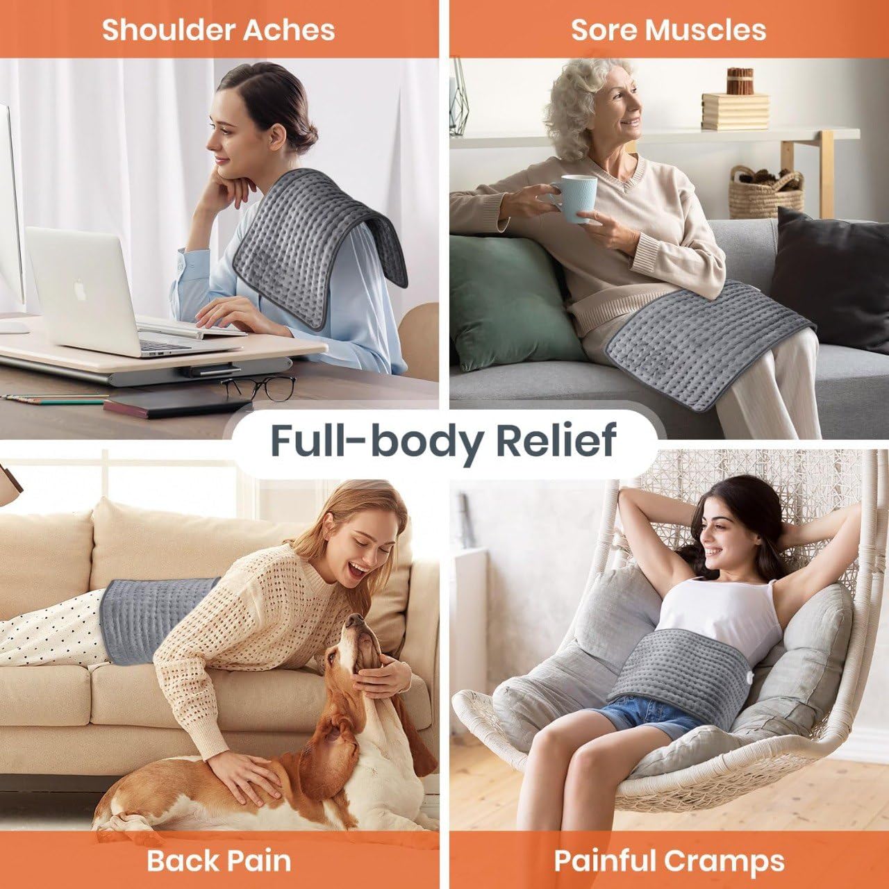 Electric Heating Pad 30×60 cm with Auto Shut-Off & 6 Heat Settings – Digital Controller for Back Pain, Shoulder Aches, Muscle Relief & Cramps – Soft Washable Fabric, Rapid Heat Therapy