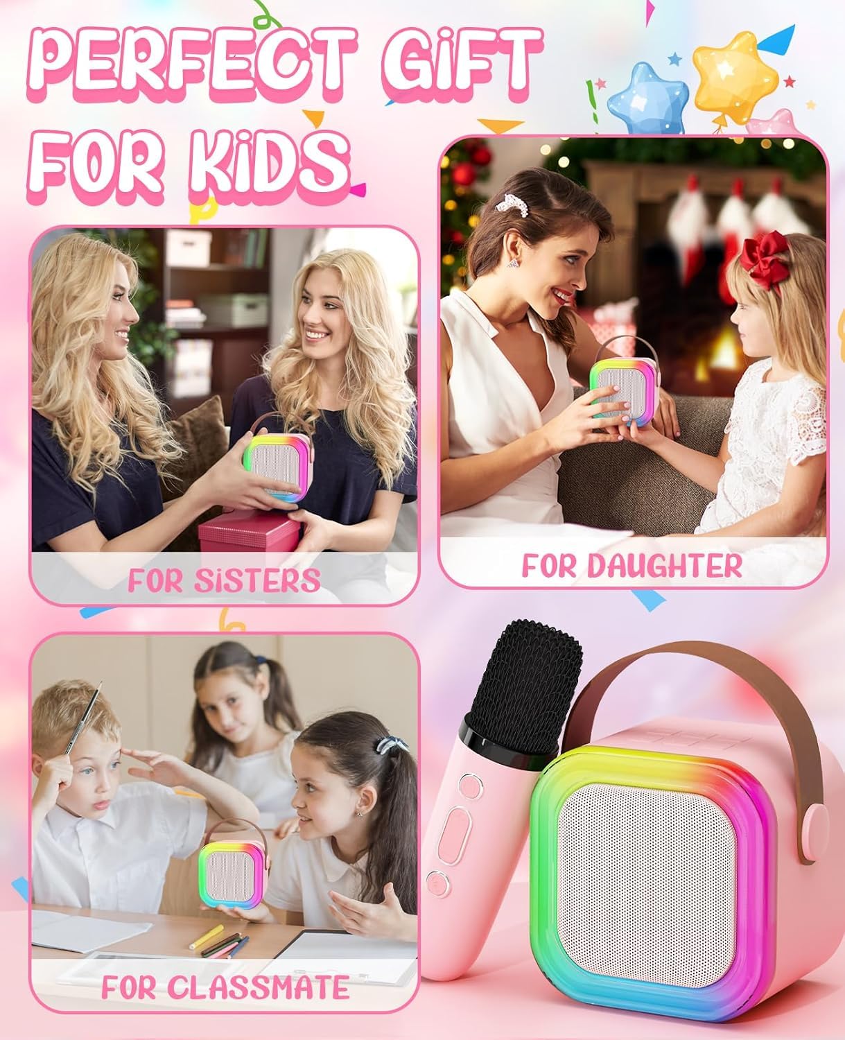Wireless Mini Portable Bluetooth Speaker with Mike, 5Hrs Playtime Light & Voice Effects Multi Play Modes K12/TF Card/USB/Type C Fast Charging Port