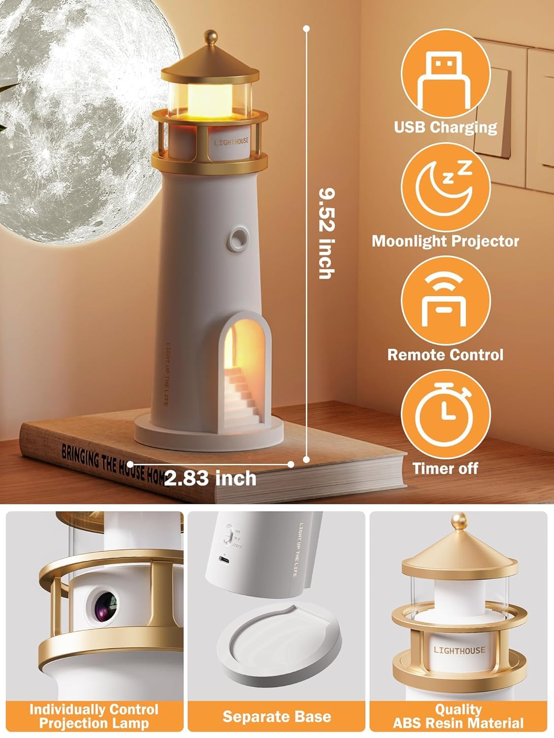 Lighthouse Lamp Galaxy Moon Projector Lamp Night Light LED Light with Remote
