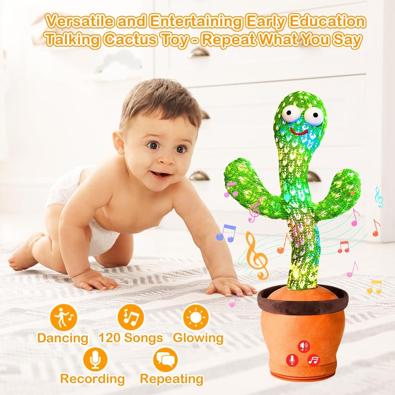 Rechargeable Toys Talking Cactus Baby Toys for Kids Dancing Cactus Toys Can Sing Wriggle & Singing Recording Repeat