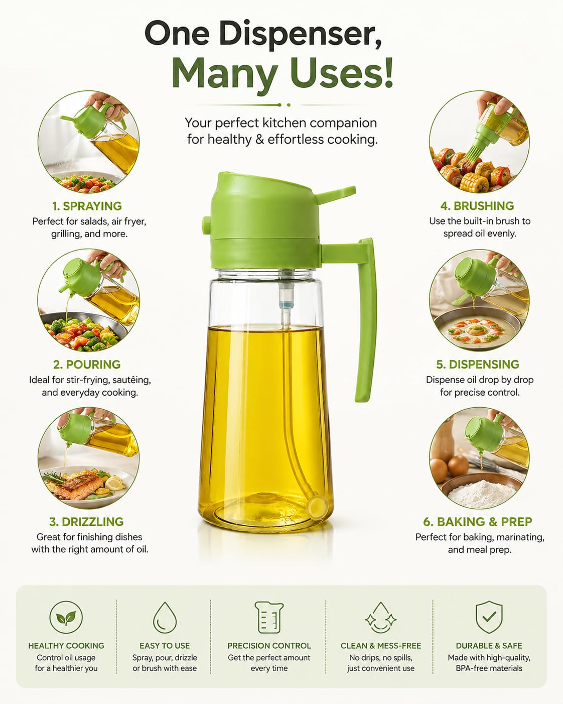2-in-1 Spray & Pour Oil Dispenser Bottle with Handle