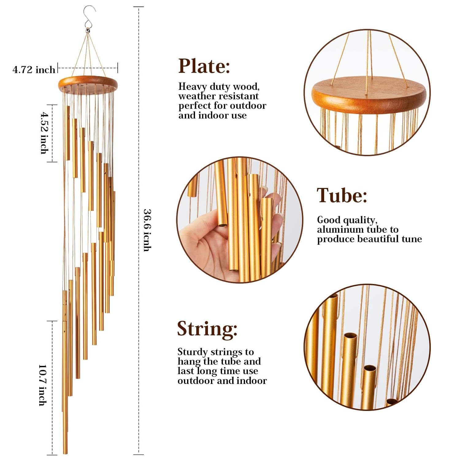 Wind Chimes for Home Decoration, 15 Metal Tubes, Hanging Bells for Positive Energy, Outdoor Garden, Balcony Decor