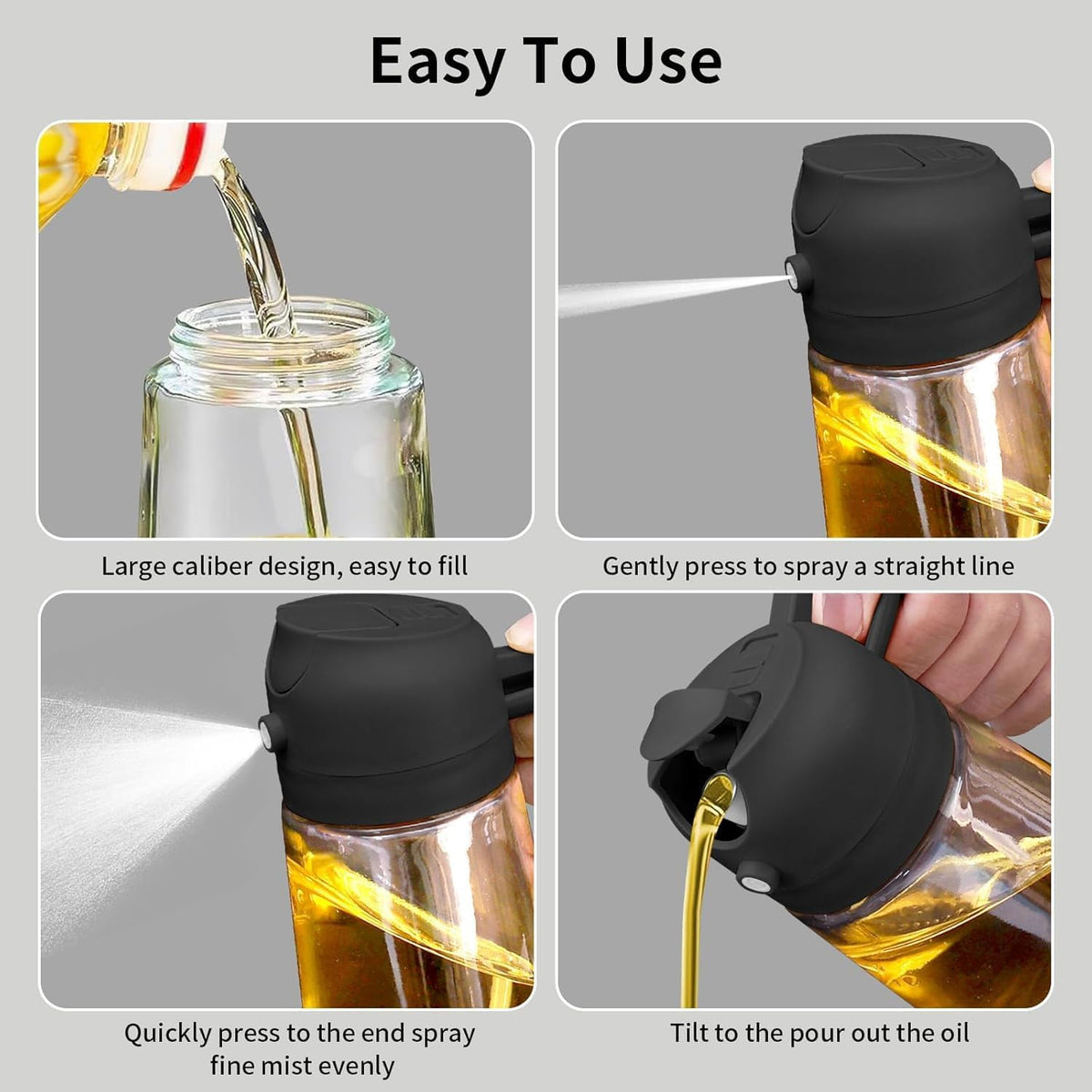 2-in-1 Spray & Pour Oil Dispenser Bottle with Handle