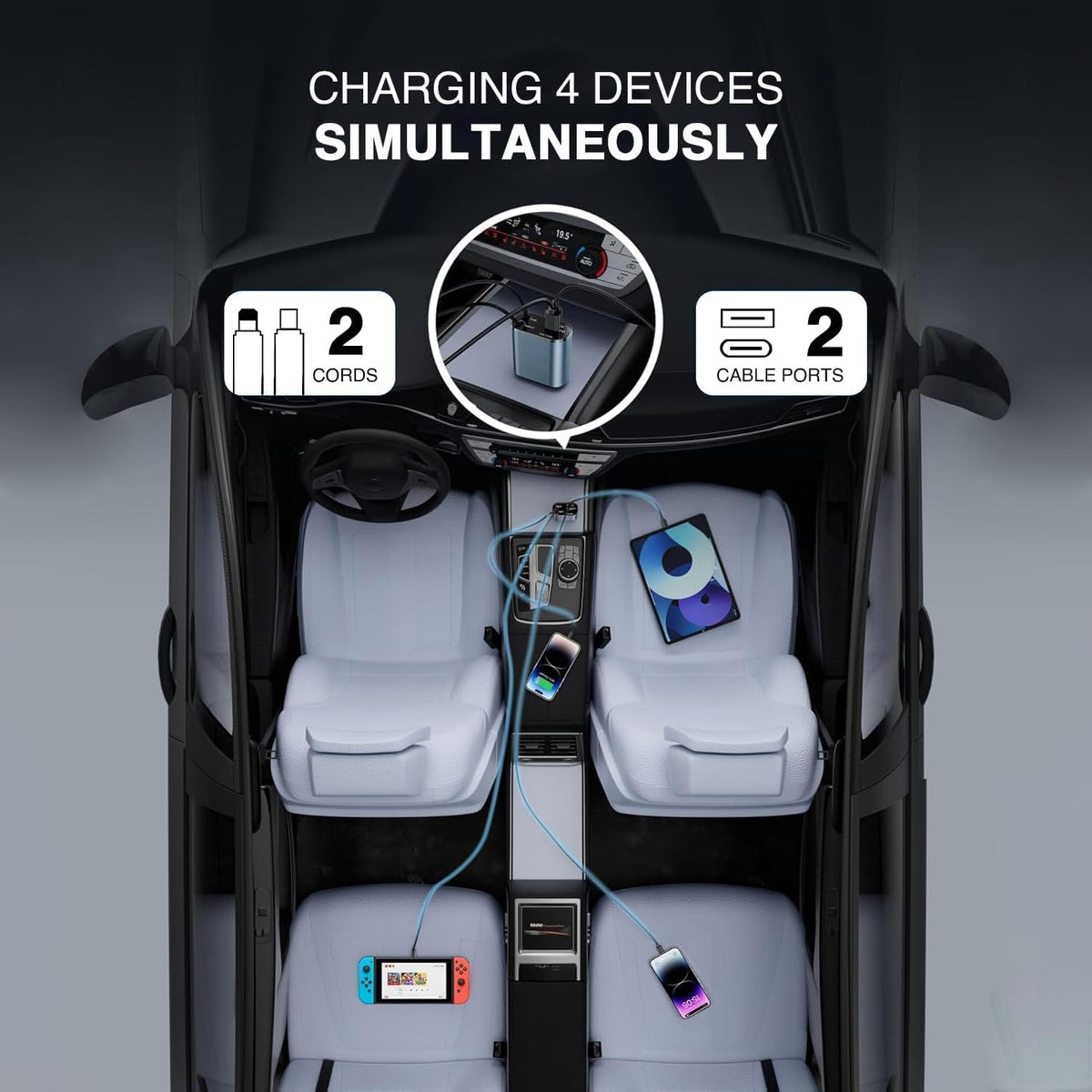 4 In 1 2 USB Ports Car Charger|Retractable Car Charger