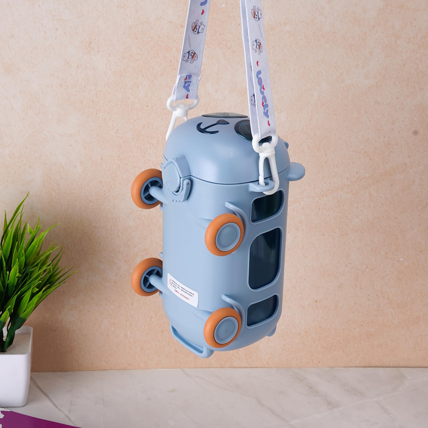 Dagcros Cute Panda Bus Shaped Water Bottle for Kids – 380ml Leak-Proof Bottle with Silicone Straw, Lock Lid, Portable Strap & Movable Wheels – Fun School Sipper for Boys & Girls