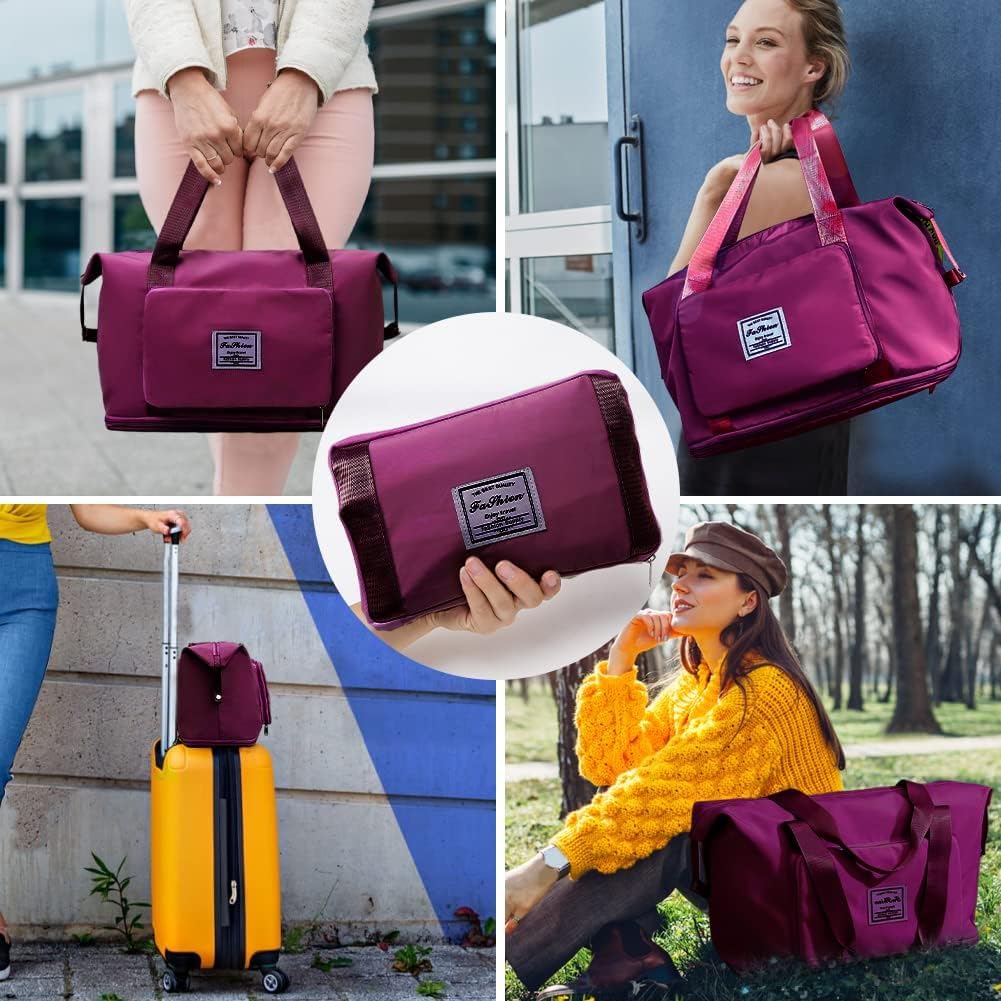 Oxford Fabric Large Capacity Travel Bag, Foldable Travel Bag, Expandable Travel Duffel Bag, Collapsible Waterproof Large Capacity Travel Handbag, Overnight Bag For Women