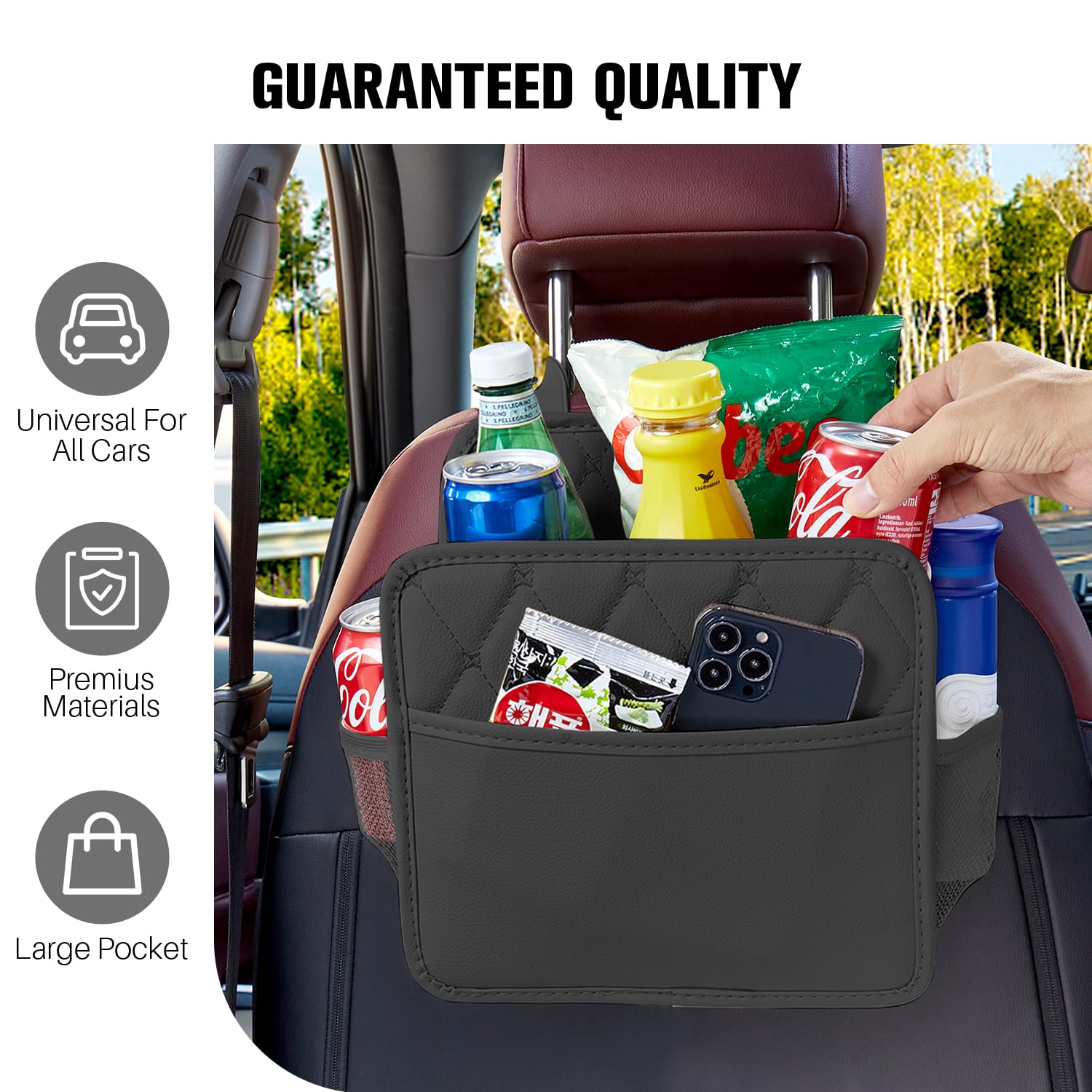 Back Seat Car Organizer, Leather Car Seat Organizer Foldable Universal Multifunctional Large Hanging Back Seat Organizer