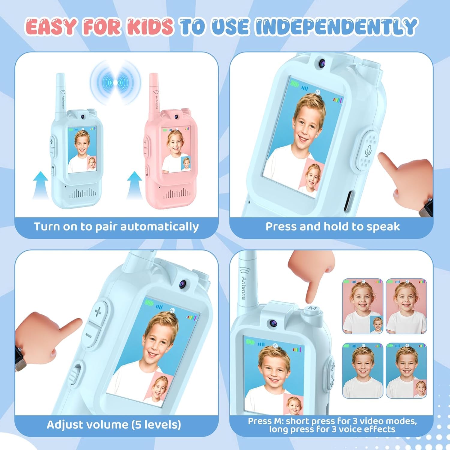 Kids Pretend Play Video Toy Set (2 Pack) | Rechargeable Interactive Role Play Toy with Fun Screen & Voice Effects | Indoor & Outdoor Play Toy for Children