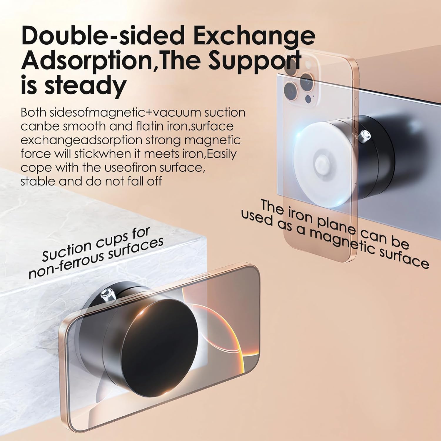 360 Vacuum Magnetic Phone Holder Hands Free, Foldable Suction Mount, Strong Grip for Mirror, Shower, Gym, Car, Kitchen and Universal Magnetic Phone Stand - Black