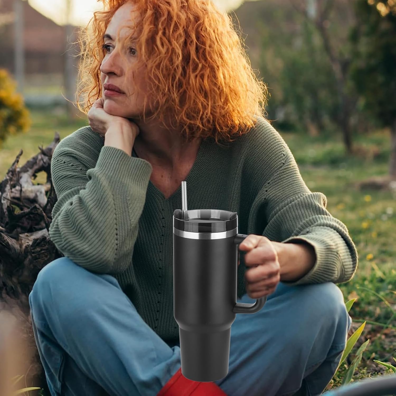 1200 ml Tumbler, Stainless Steel Vacuum Insulated Tumbler with Lid and Straw for Water, Iced Tea or Coffee, Smoothie and More, Cream
