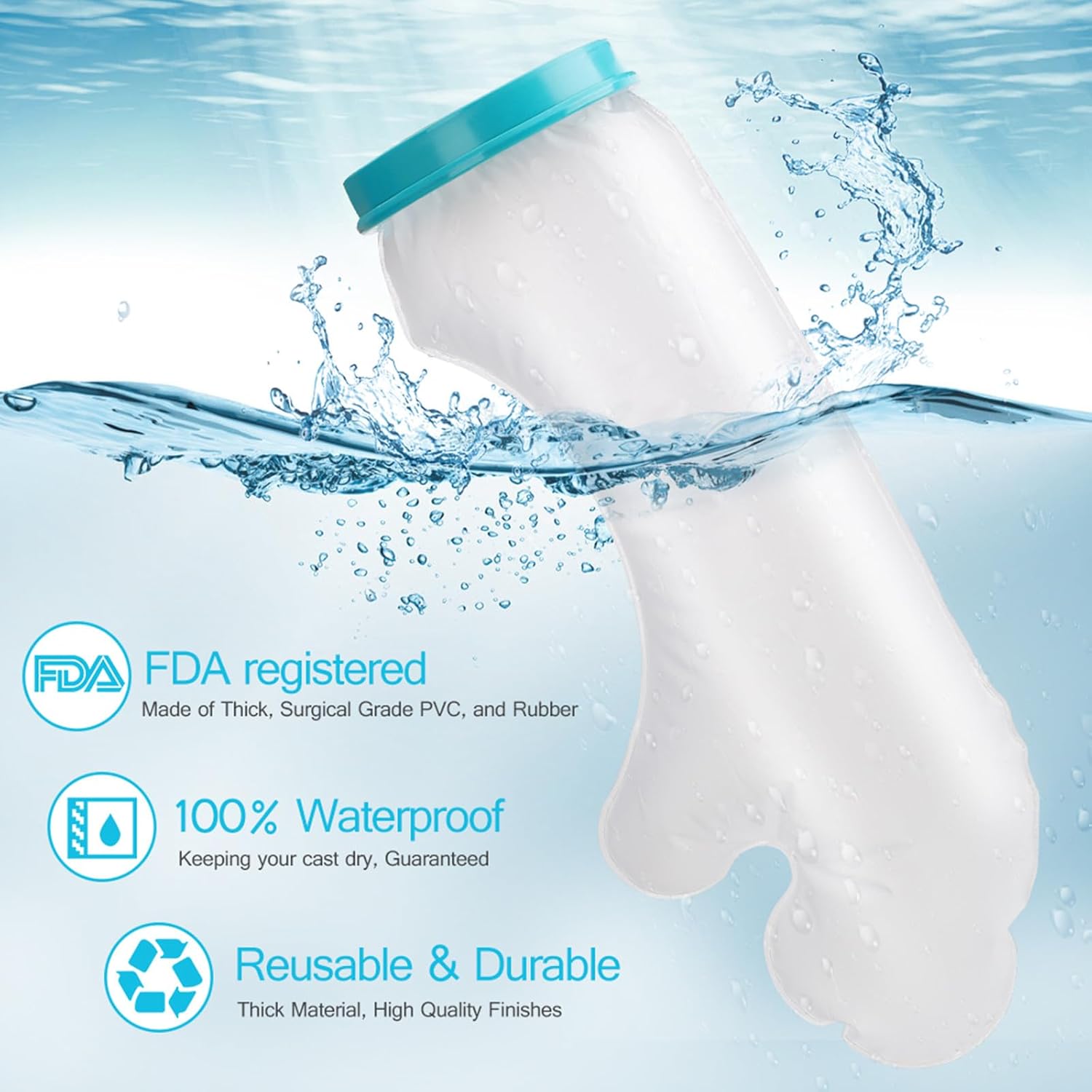 Waterproof Arm Cast Cover Wound Protector for Shower Bath, Adult Reusable Sealed Cast Bandage Dressing Protective Sleeve Bag Covers for Arm/Hand/Wrist/Fingers/Thumb‚ (Light Blue)