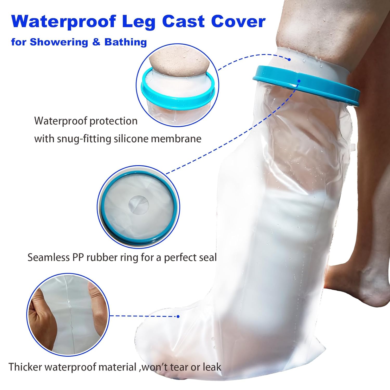 100% Waterproof Leg Cast Cover for Showering, Reusable Adult Short Leg Cast Protector, Cast Covers for Shower Leg, Cast Bag for Shower, Cast Cover for Showering Foot