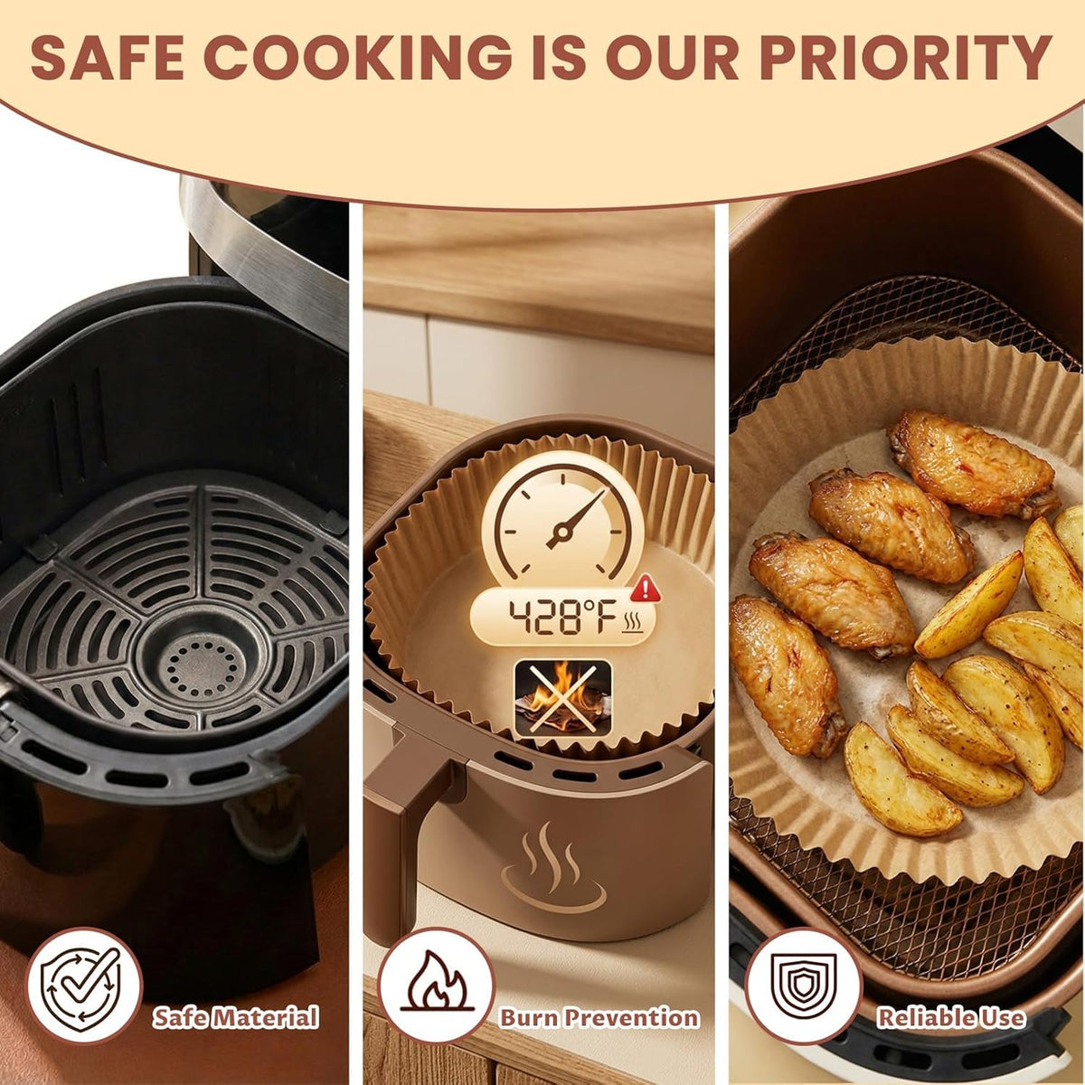 100 PCS Round Air Fryer Paper Sheets Disposable