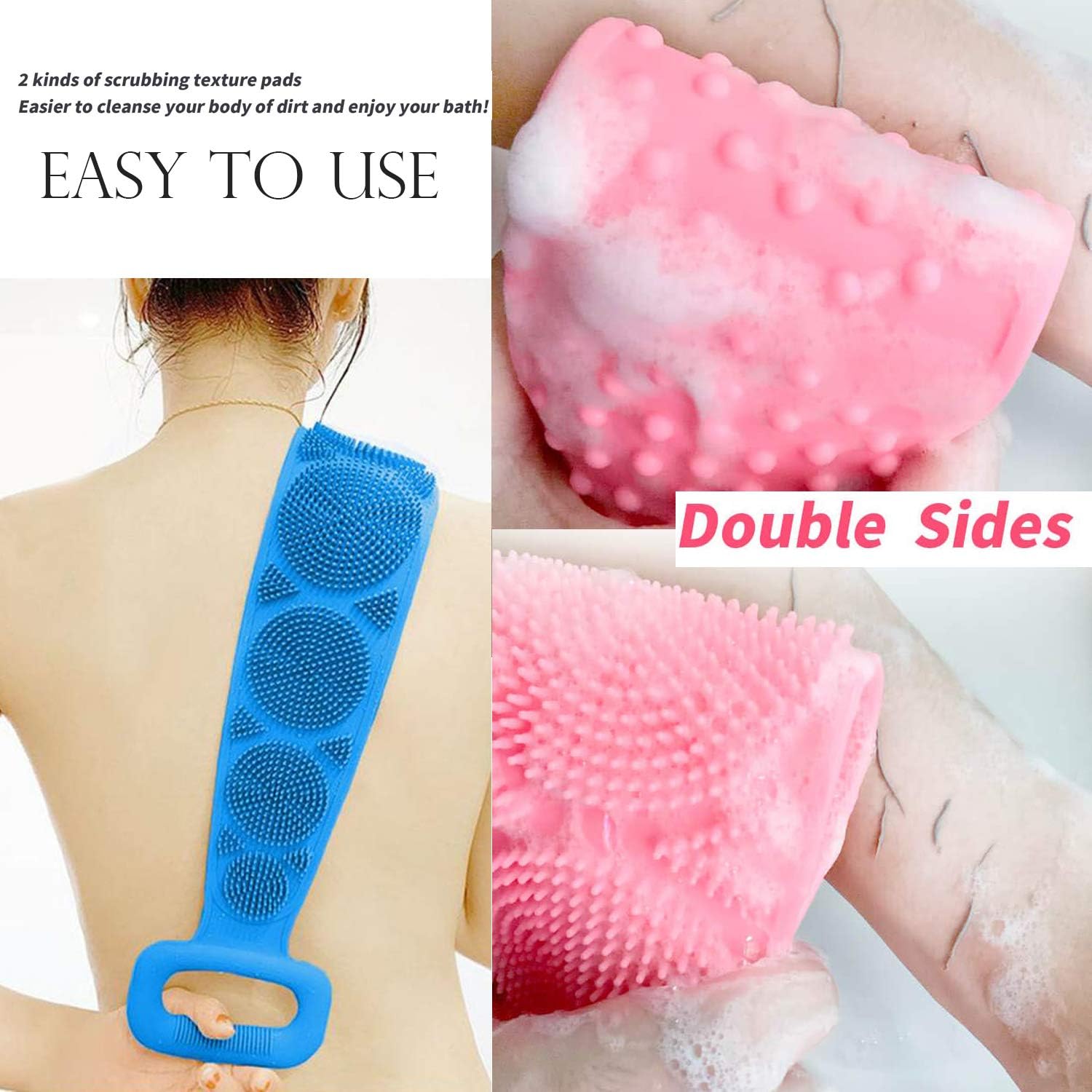 Eco-Friendly Silicone Shower Brush & Back Scrubber Towel (Pack of 2)