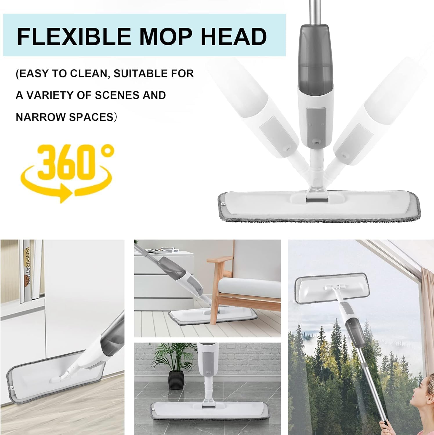 Multi Functional Microfiber Floor Cleaning Healthy Spray Mop with Removable Washable Cleaning Pad and Integrated Water Spray Mechanism