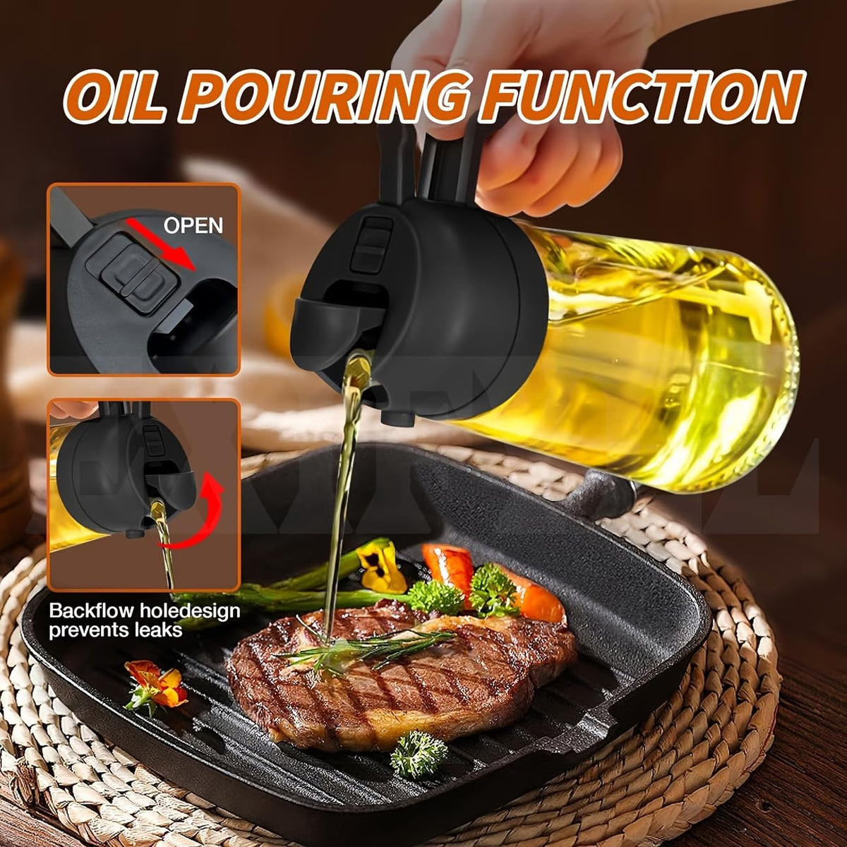 2-in-1 Spray & Pour Oil Dispenser Bottle with Handle