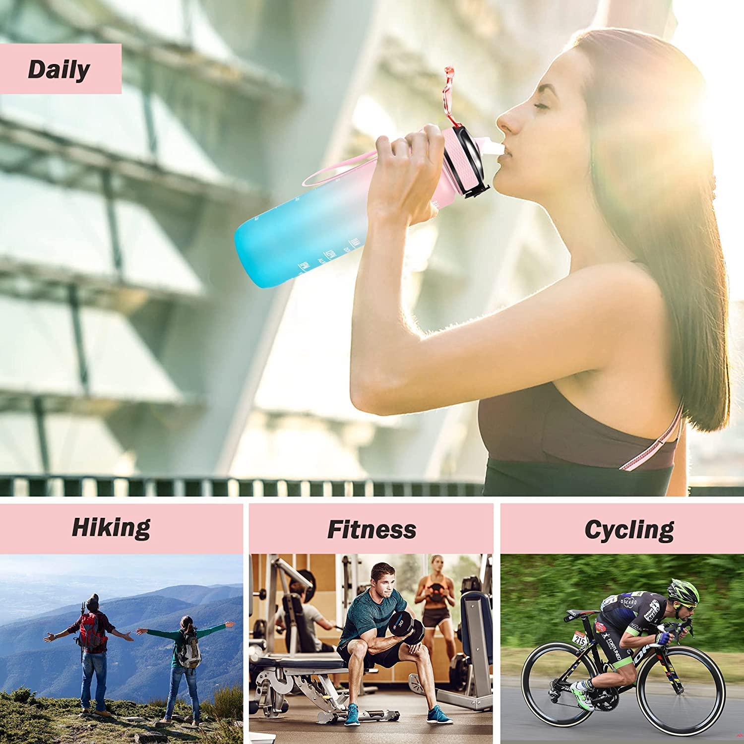 Motivational Water Bottle with Straw & Time Maker, Toxin Free Plastic Drink Bottle Design for Girls, Boy, Cycling, School & Office