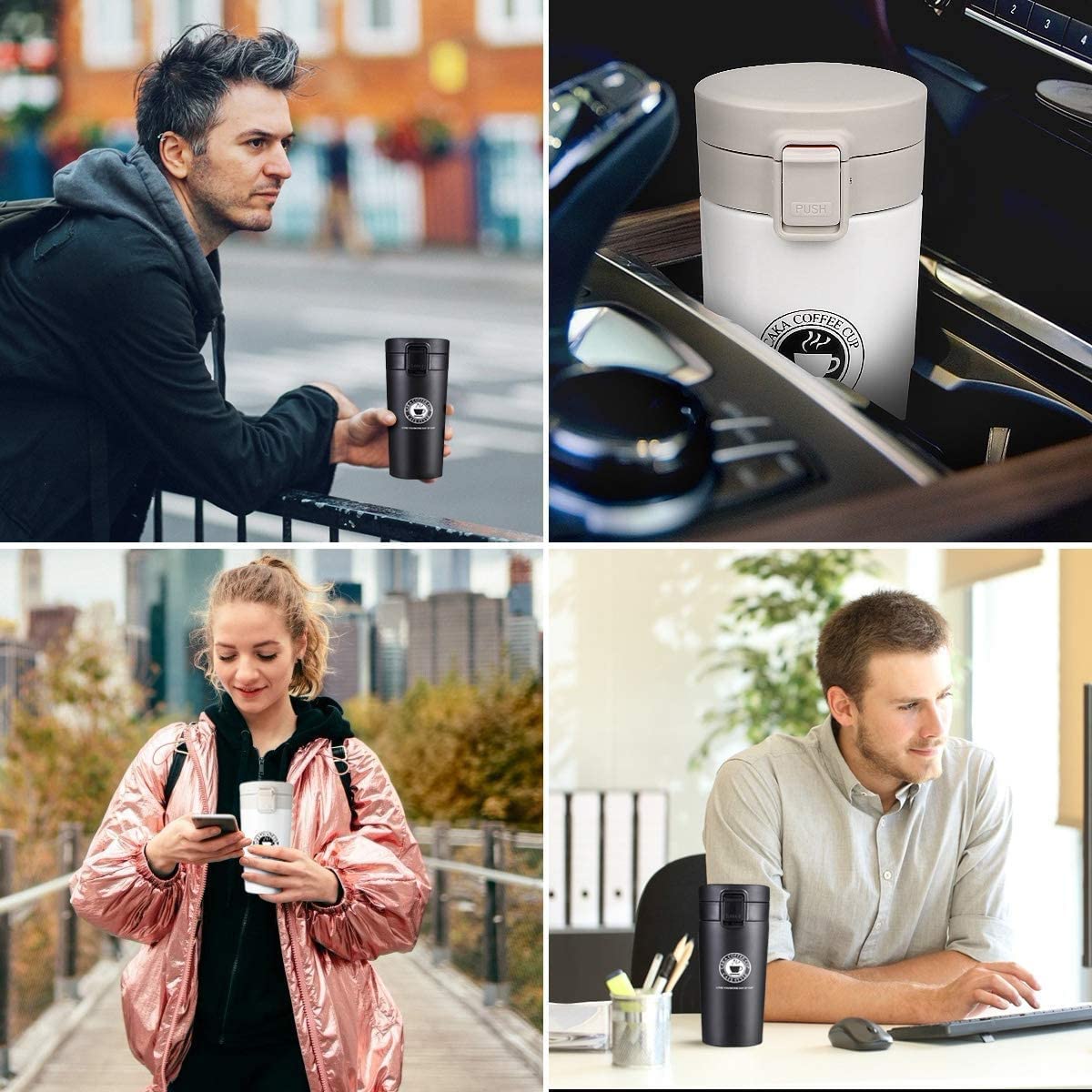 Travel Mug, Insulated Coffee Cup with Leakproof Lid,Vacuum Insulation Stainless Steel Reusable for Hot Cold Coffee,Tea