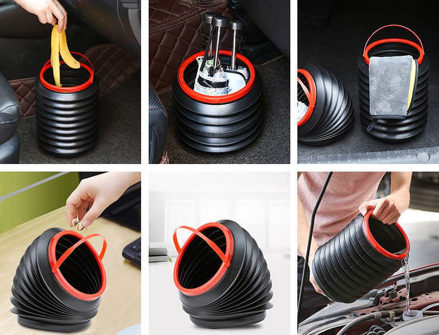 wolpin Polypropylene Mini Car Manual-Lift Trash Bin Can Holder Dustbin Foldable Retractable - Black (L 24 X W 18.8 Cms)