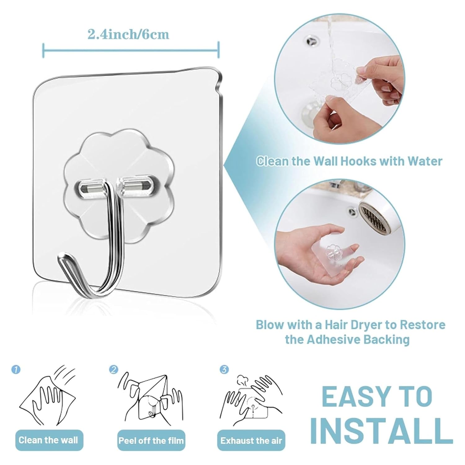 Misamo Enterprise PVC Wall Hooks, Pack of  10, Transparent