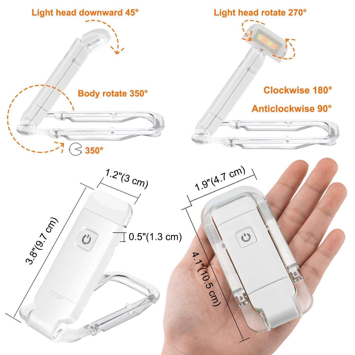 Book Reading Light with Clip for Night Reading for Students USB Charging Portable Foldable