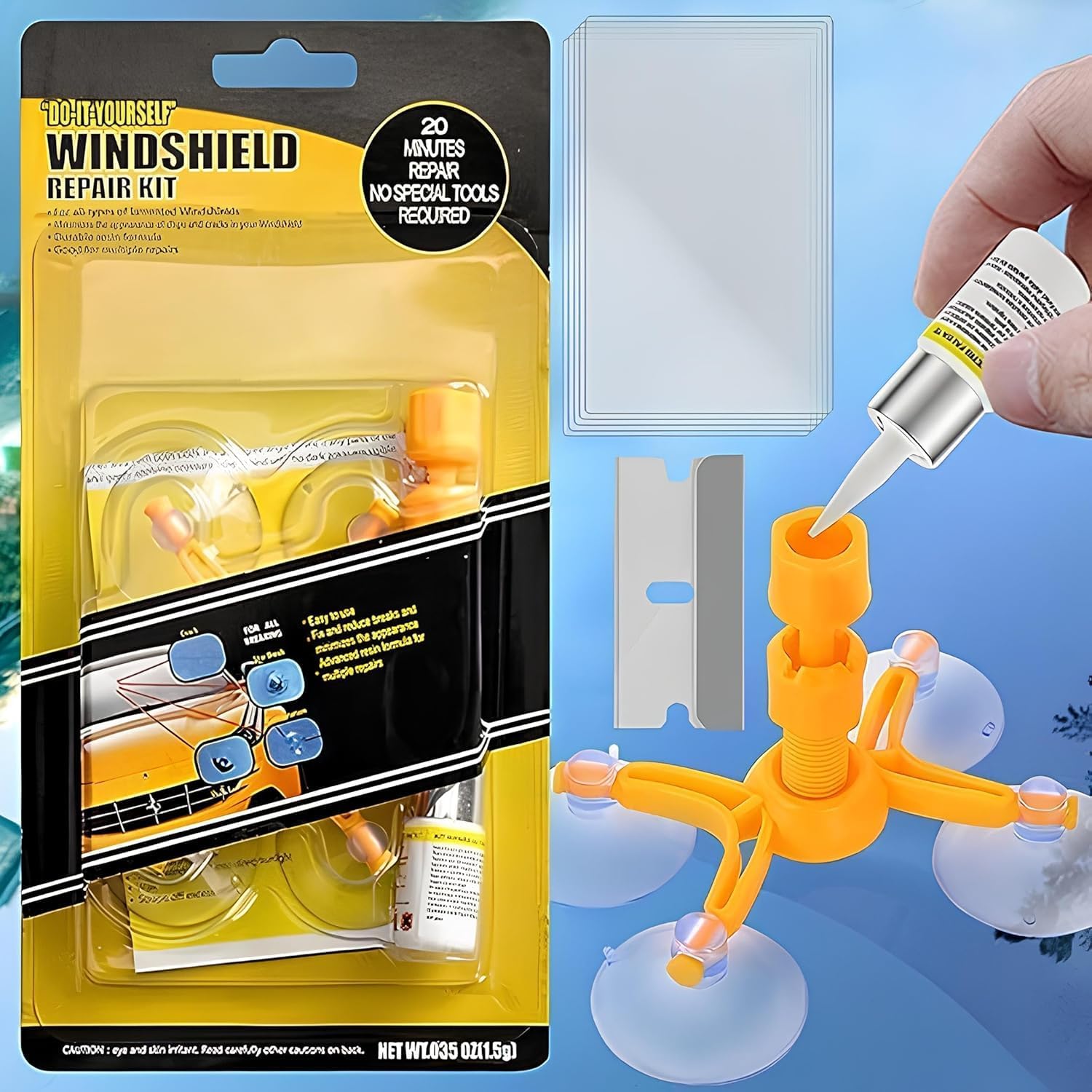 Windshield Repair Kit Fix Chips, Cracks, Bulls-Eye, Star & Nicks