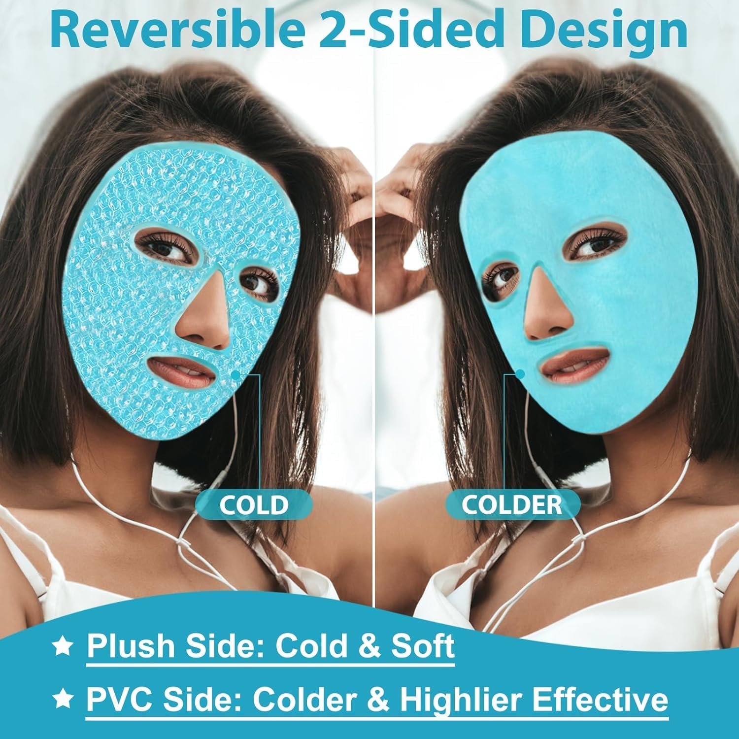 Cold Face Eye Mask, Ice Pack Reduce Face Puff, Dark Circles, Gel Beads Hot Heat Cold Compress Pack