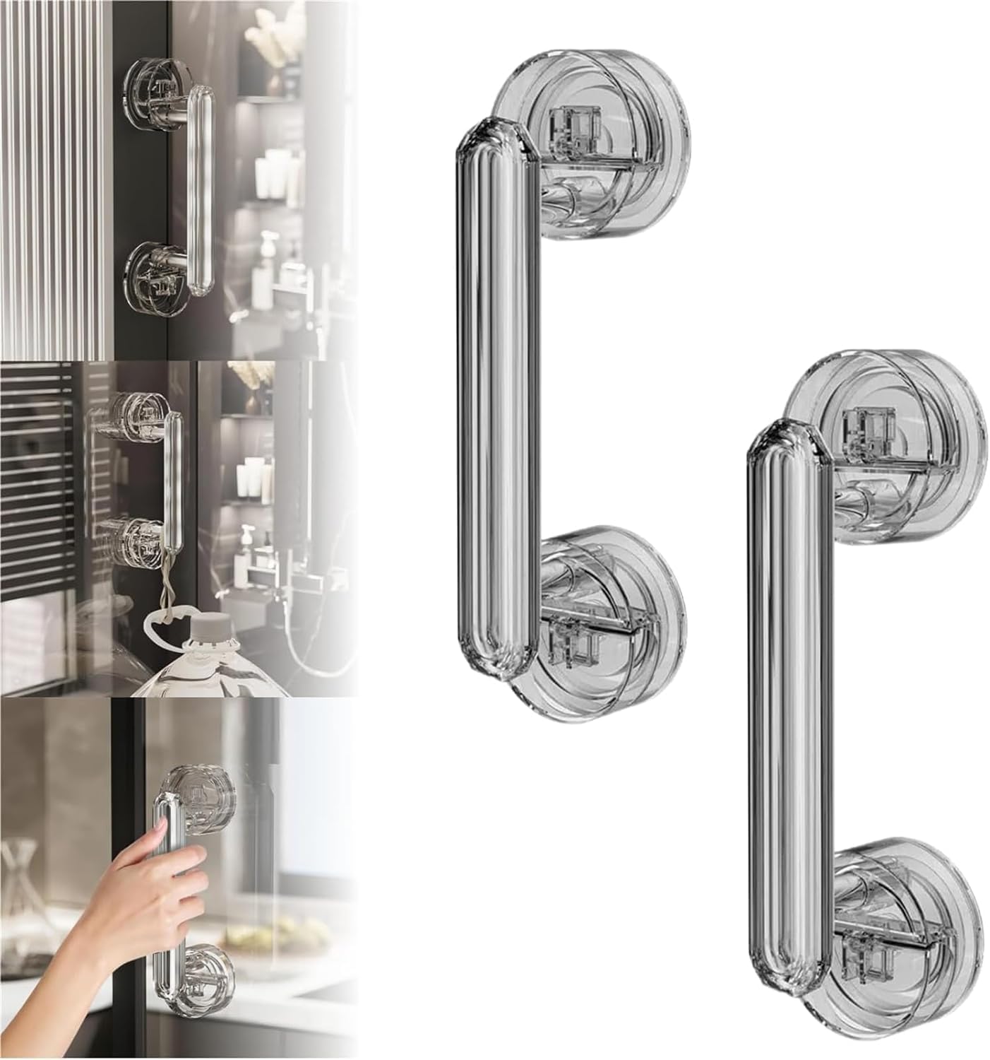 Suction Door Handle | No Drill Adhesive Handle for Bathroom, Glass, Toilet, Sliding Door | Strong Suction Cup Grip Handle – Adjustable Plastic Handle (Pack of 1)