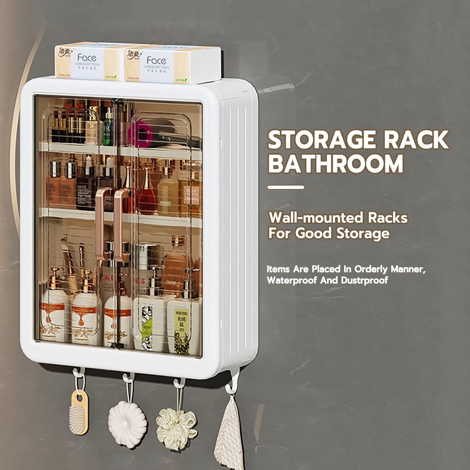 No-Drill Bathroom Shelf & Storage Cabinet - Wall Organizer for Bathroom Essentials, Makeup, Skincare, and More