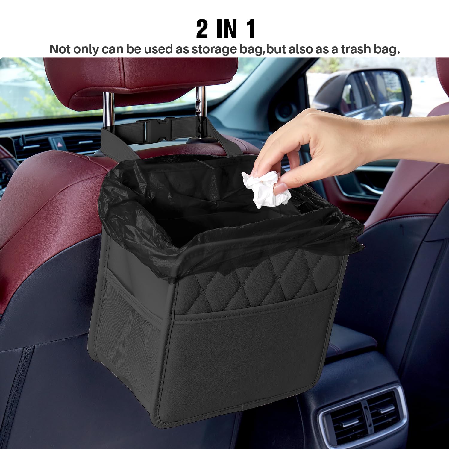 Back Seat Car Organizer, Leather Car Seat Organizer Foldable Universal Multifunctional Large Hanging Back Seat Organizer
