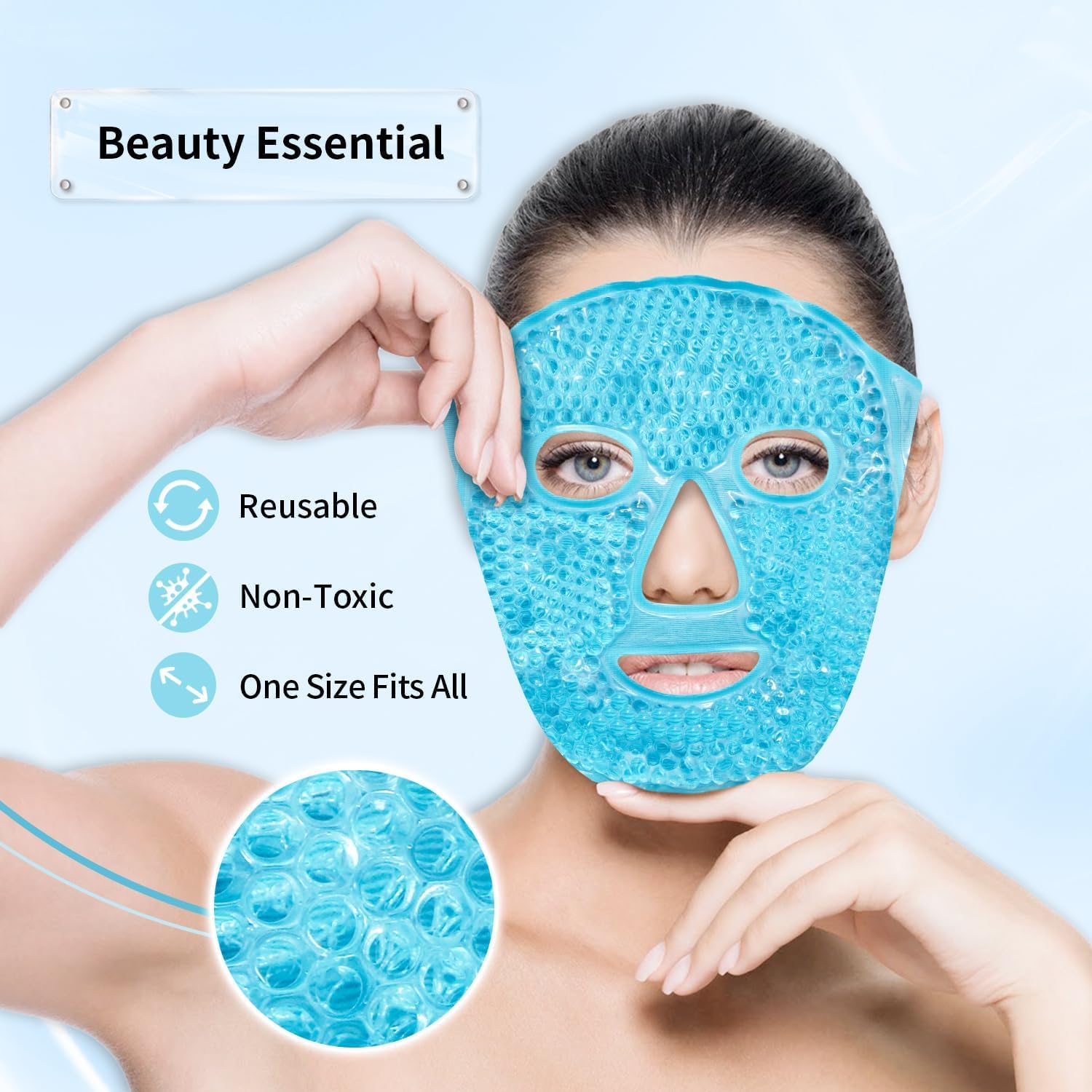 Cold Face Eye Mask, Ice Pack Reduce Face Puff, Dark Circles, Gel Beads Hot Heat Cold Compress Pack
