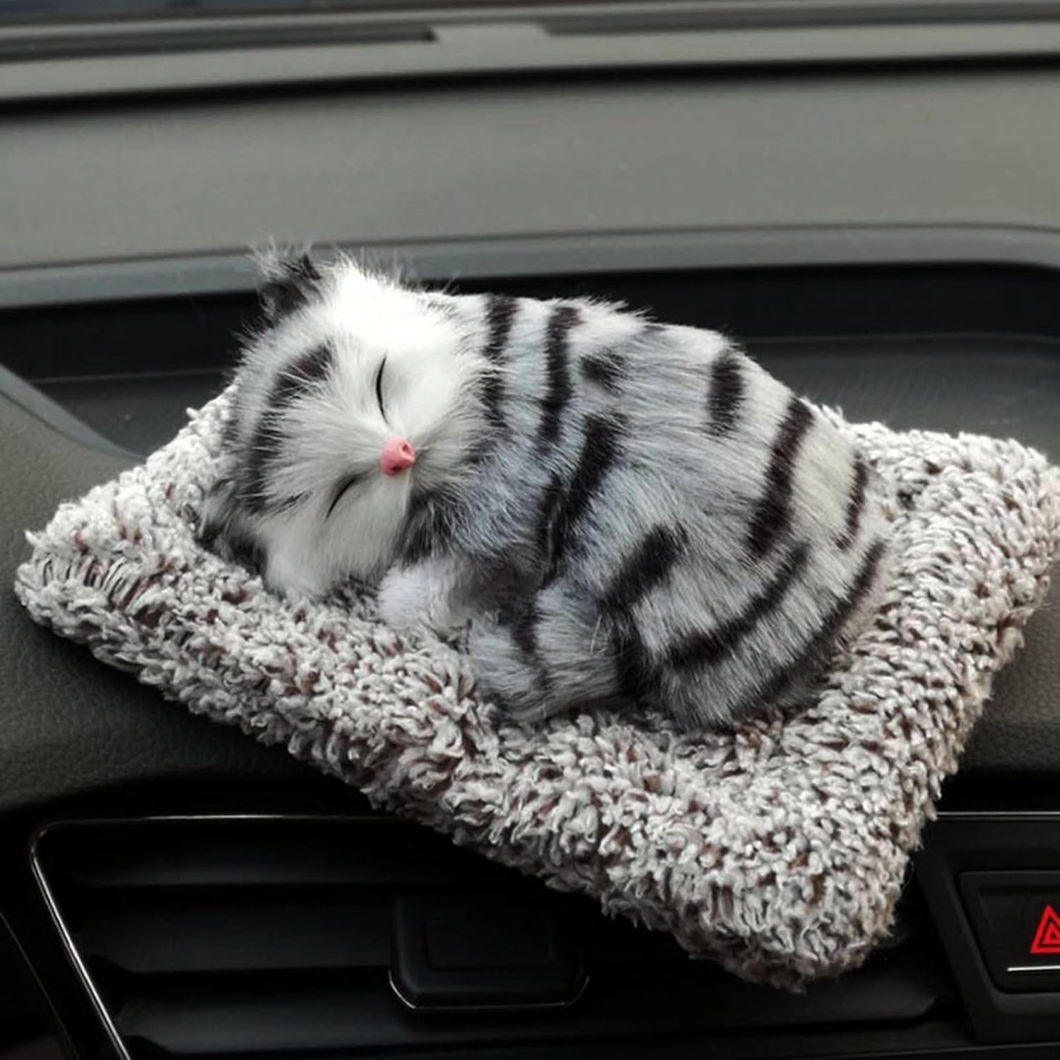 Cute Sleeping Cat Plush Toy with Meow Sound, Gift for Kids Car Dashboard Accessories
