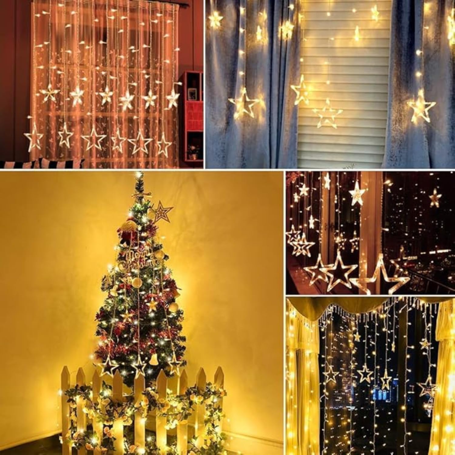 10 Stars Curtain Fairy String 108 Led 5 Big Star 5 Small Star Light with 8 Flashing Modes