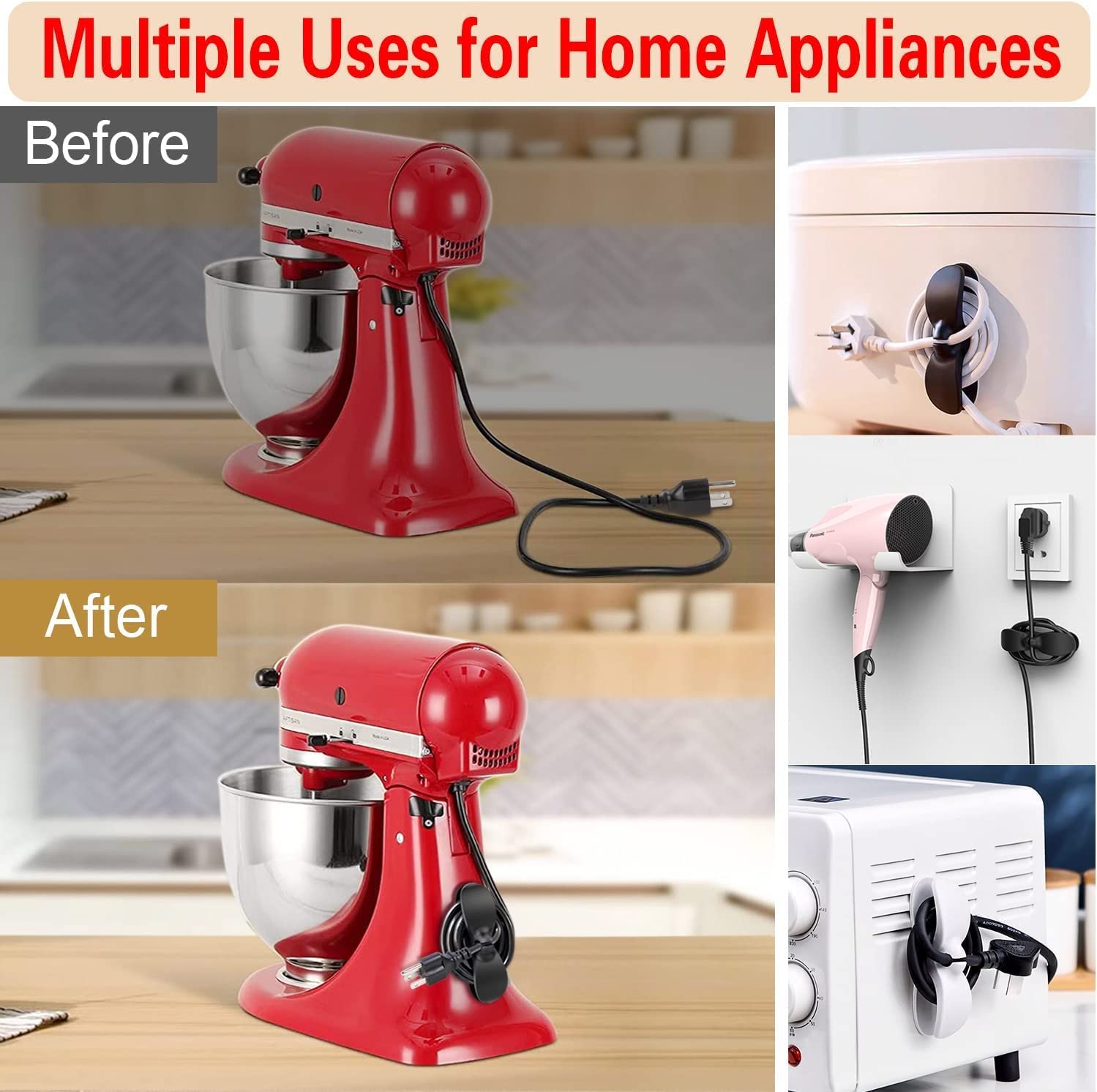 Holder Clip Self AdhesivCable e Cord Wrapper for Kitchen Appliances (5 Pcs)