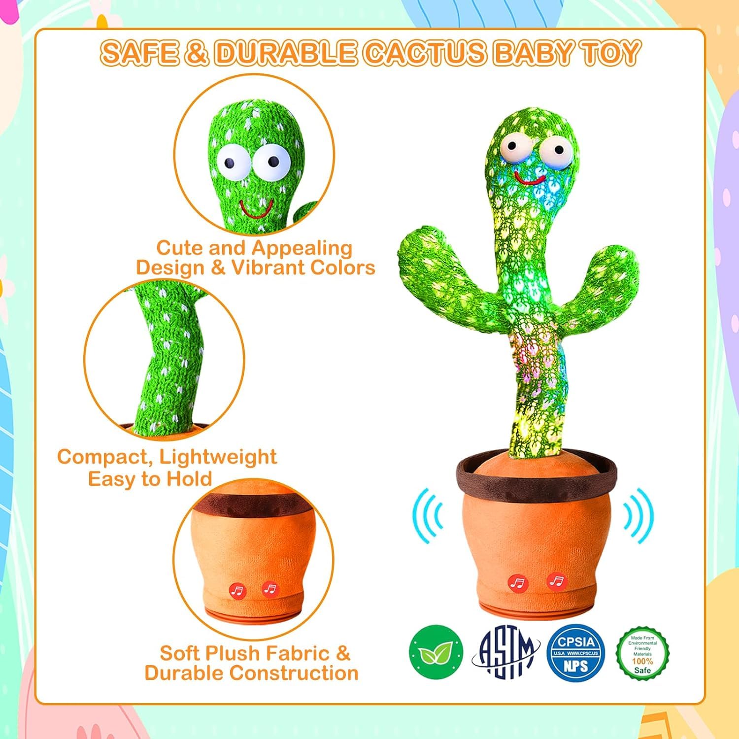 Rechargeable Toys Talking Cactus Baby Toys for Kids Dancing Cactus Toys Can Sing Wriggle & Singing Recording Repeat