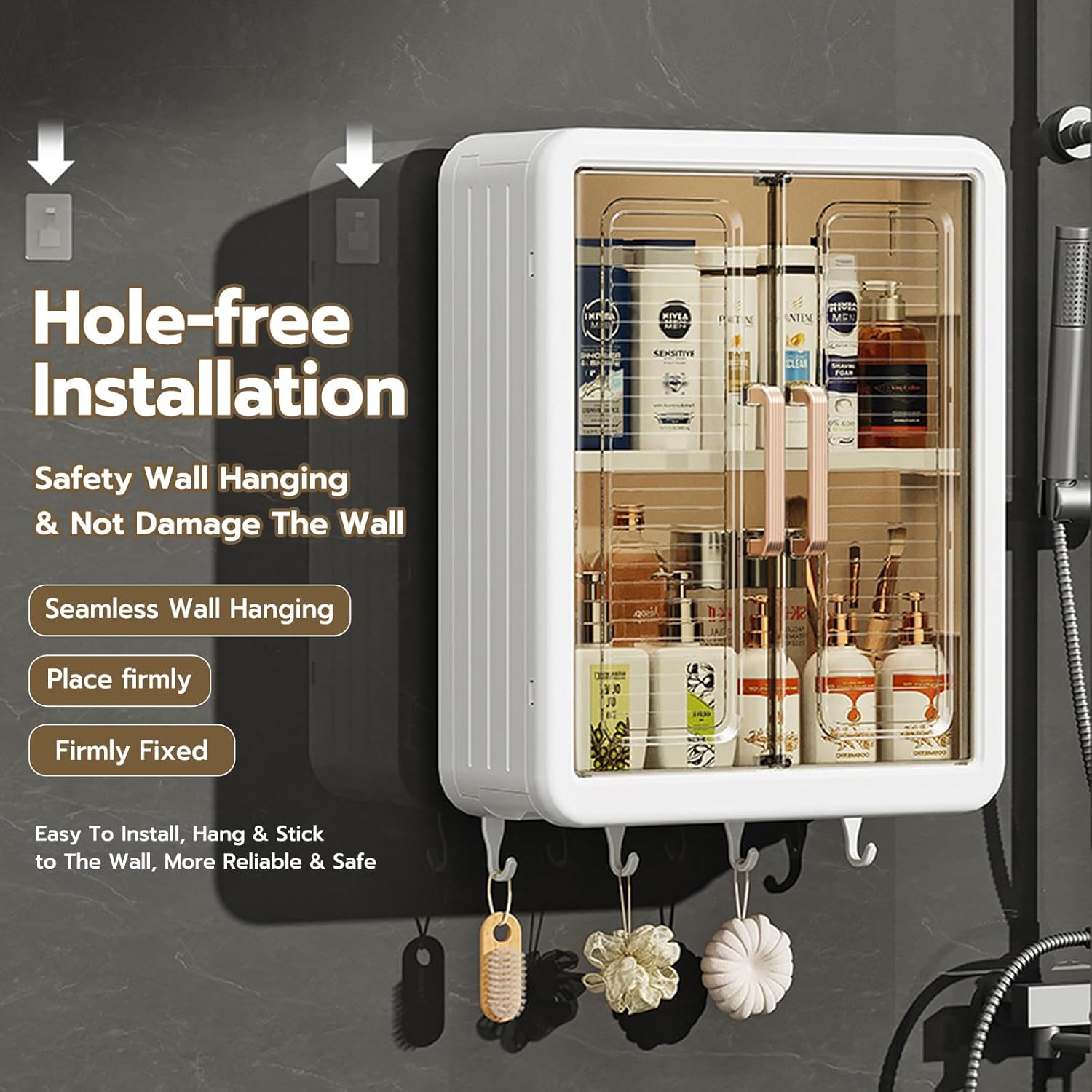 No-Drill Bathroom Shelf & Storage Cabinet - Wall Organizer for Bathroom Essentials, Makeup, Skincare, and More