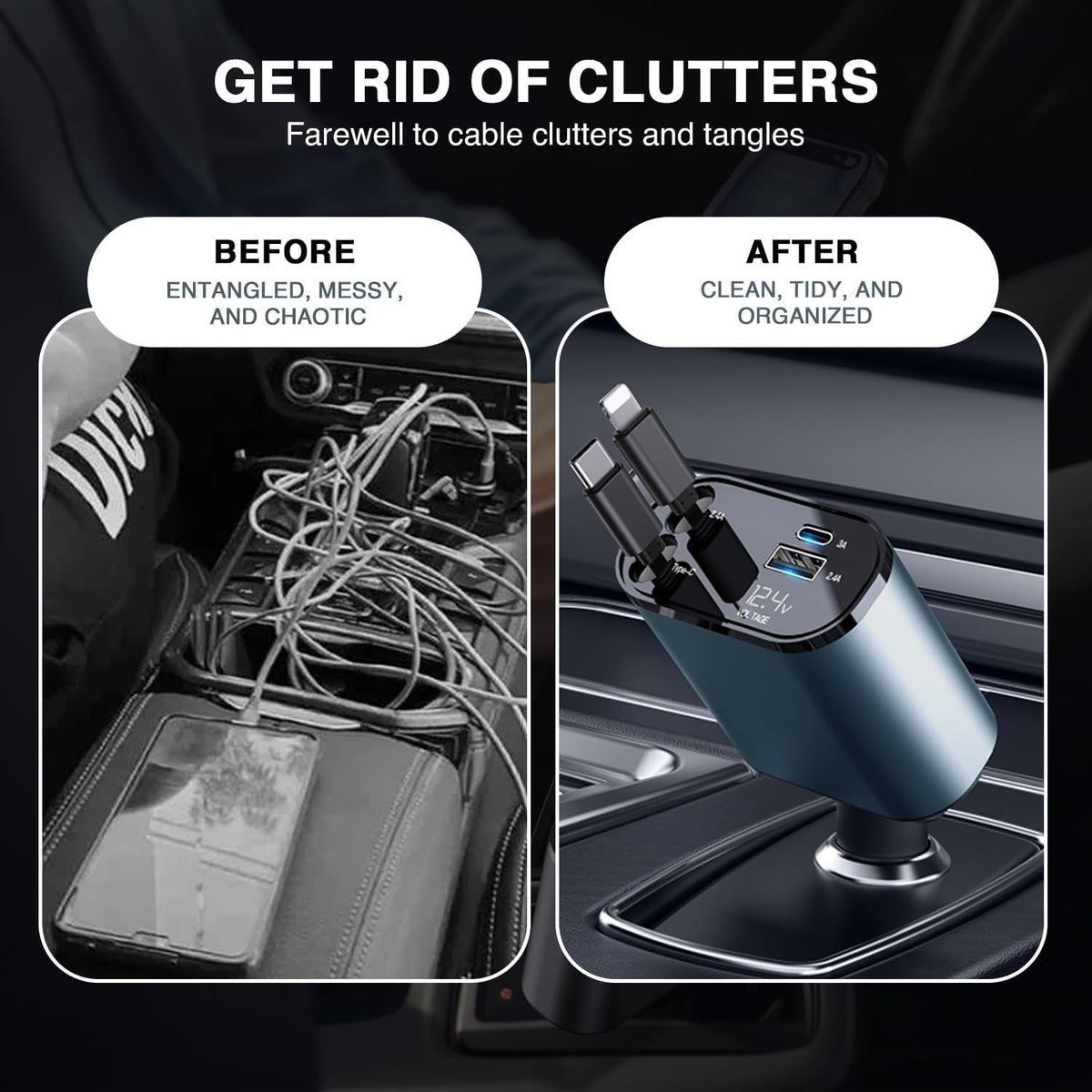 4 In 1 2 USB Ports Car Charger|Retractable Car Charger