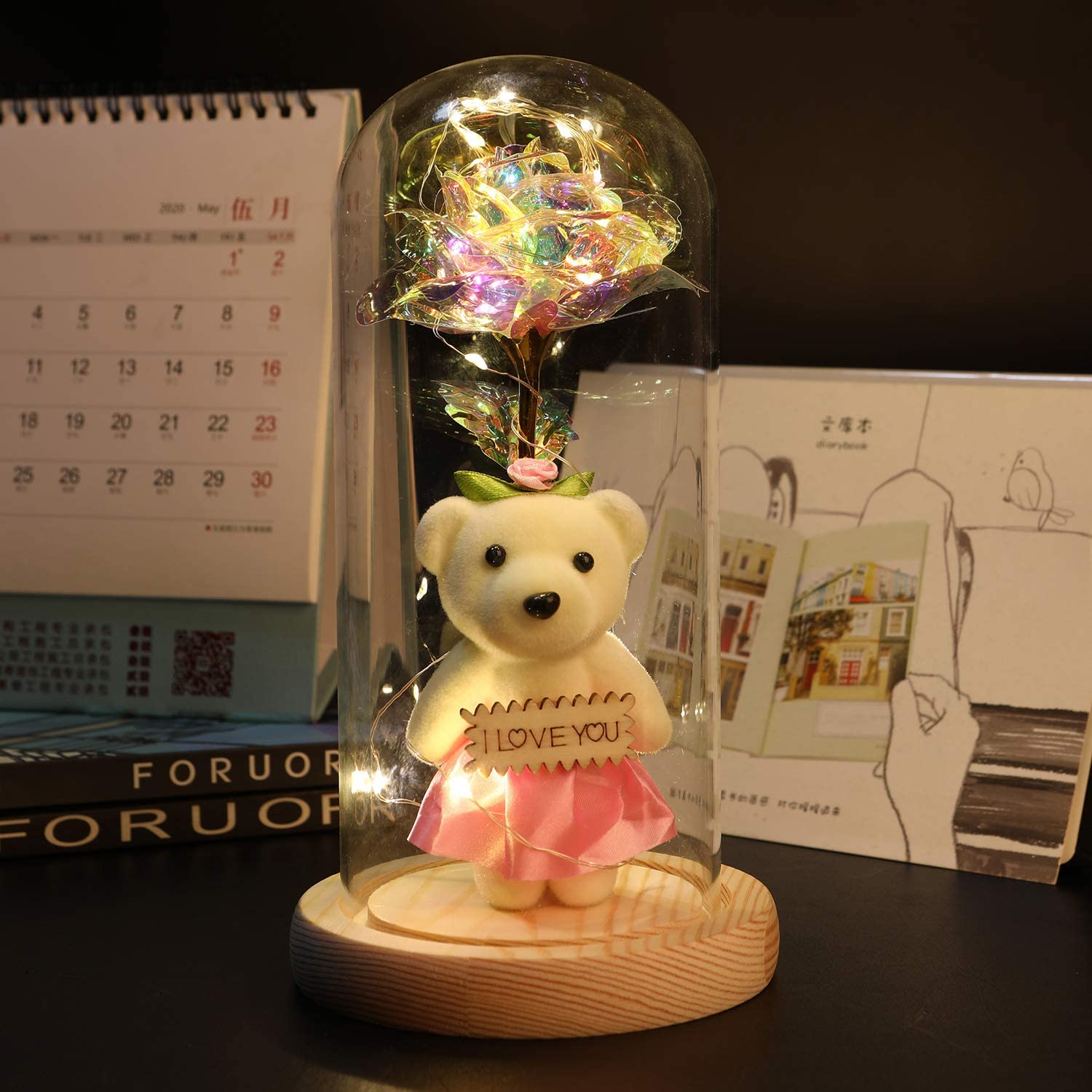 Crystal rose with teddy