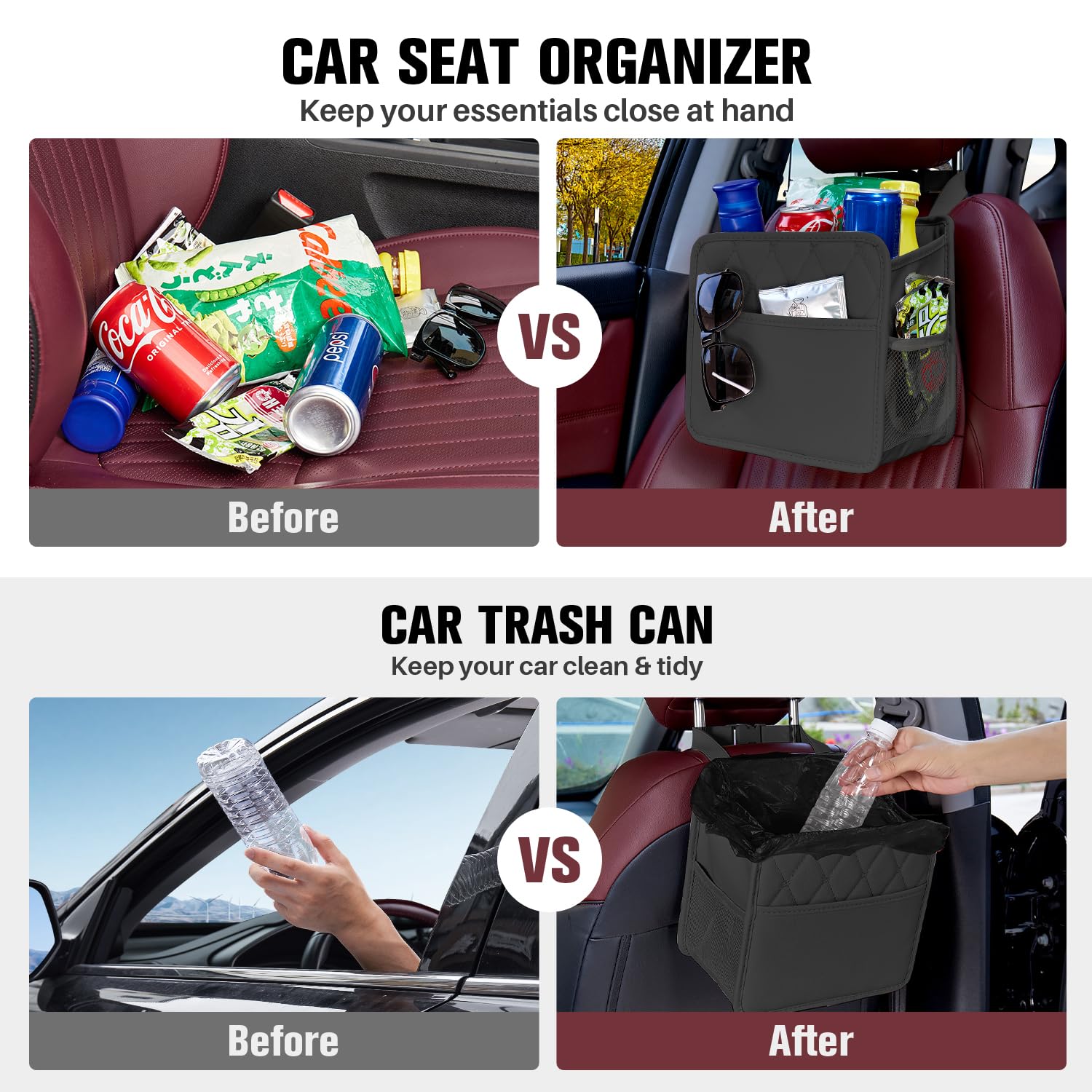 Back Seat Car Organizer, Leather Car Seat Organizer Foldable Universal Multifunctional Large Hanging Back Seat Organizer