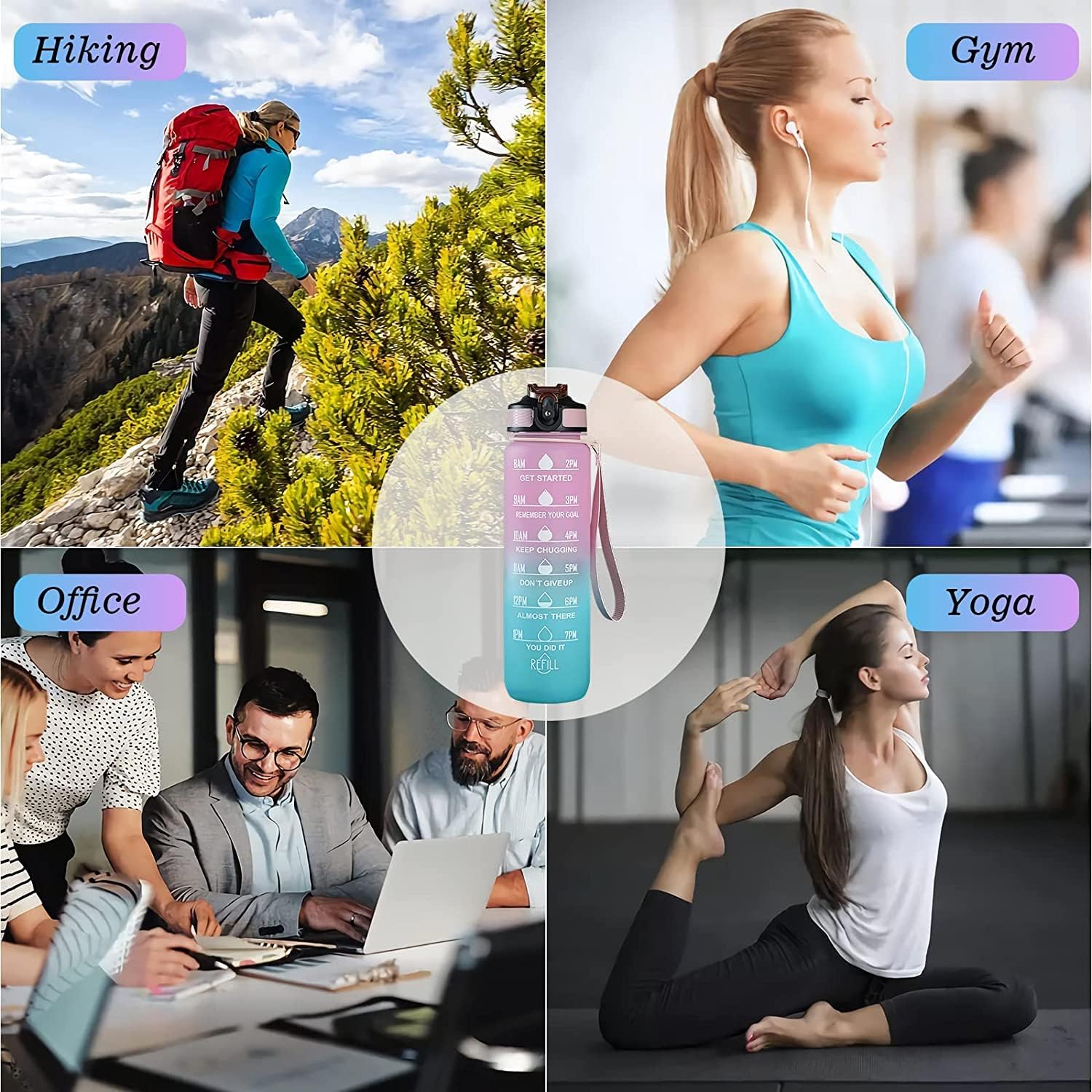 Plastic Colorful Motivational Water Bottle with Straw (900 ML)