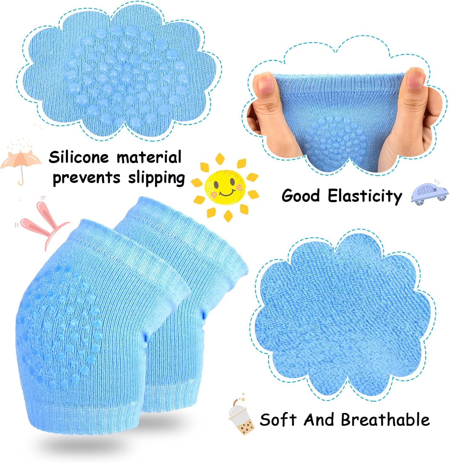 2 Pair Baby Knee & Elbow Pad Cushion, Infant Toddler Crawling Knee & Elbow Pads, Baby Leg Warmer Kneecap Protector for Kids