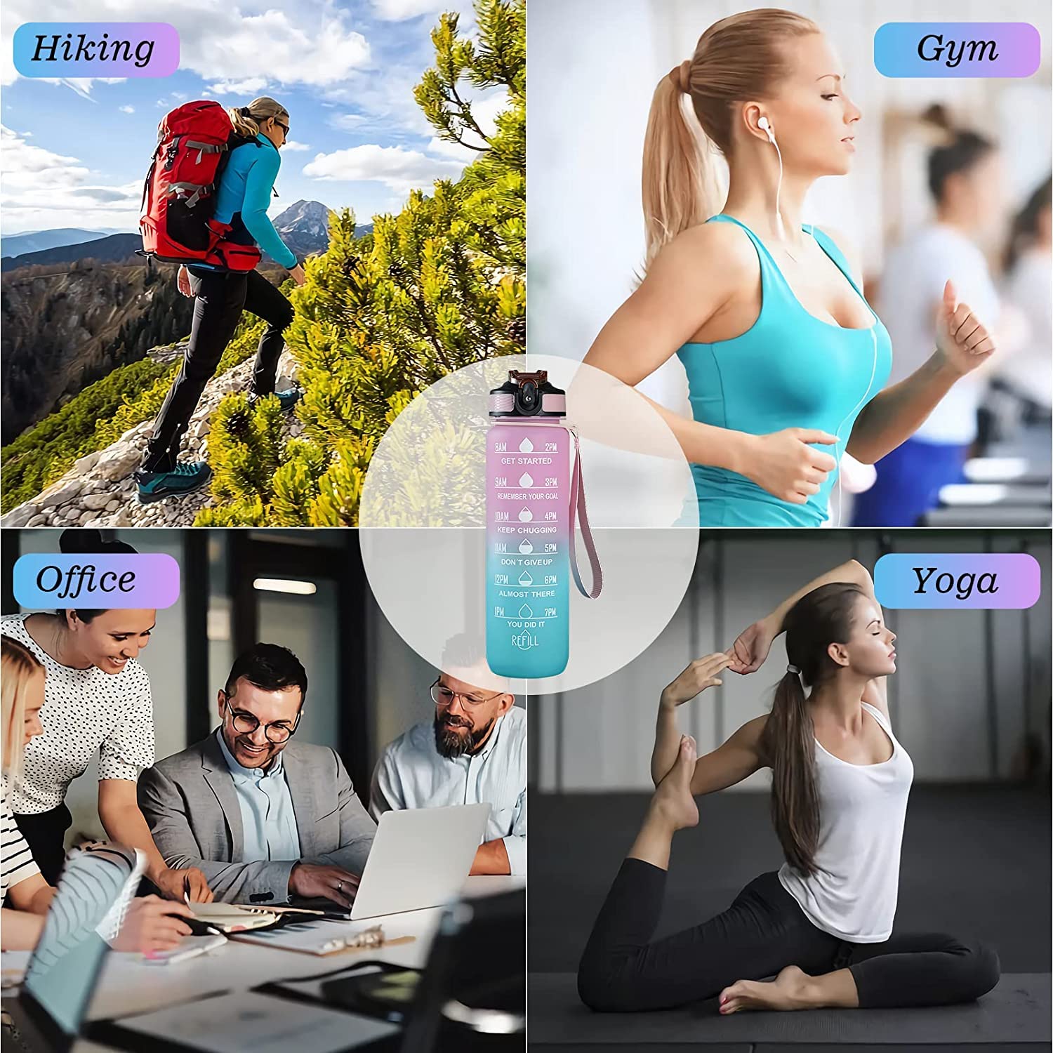Motivational Water Bottle with Straw & Time Maker, Toxin Free Plastic Drink Bottle Design for Girls, Boy, Cycling, School & Office