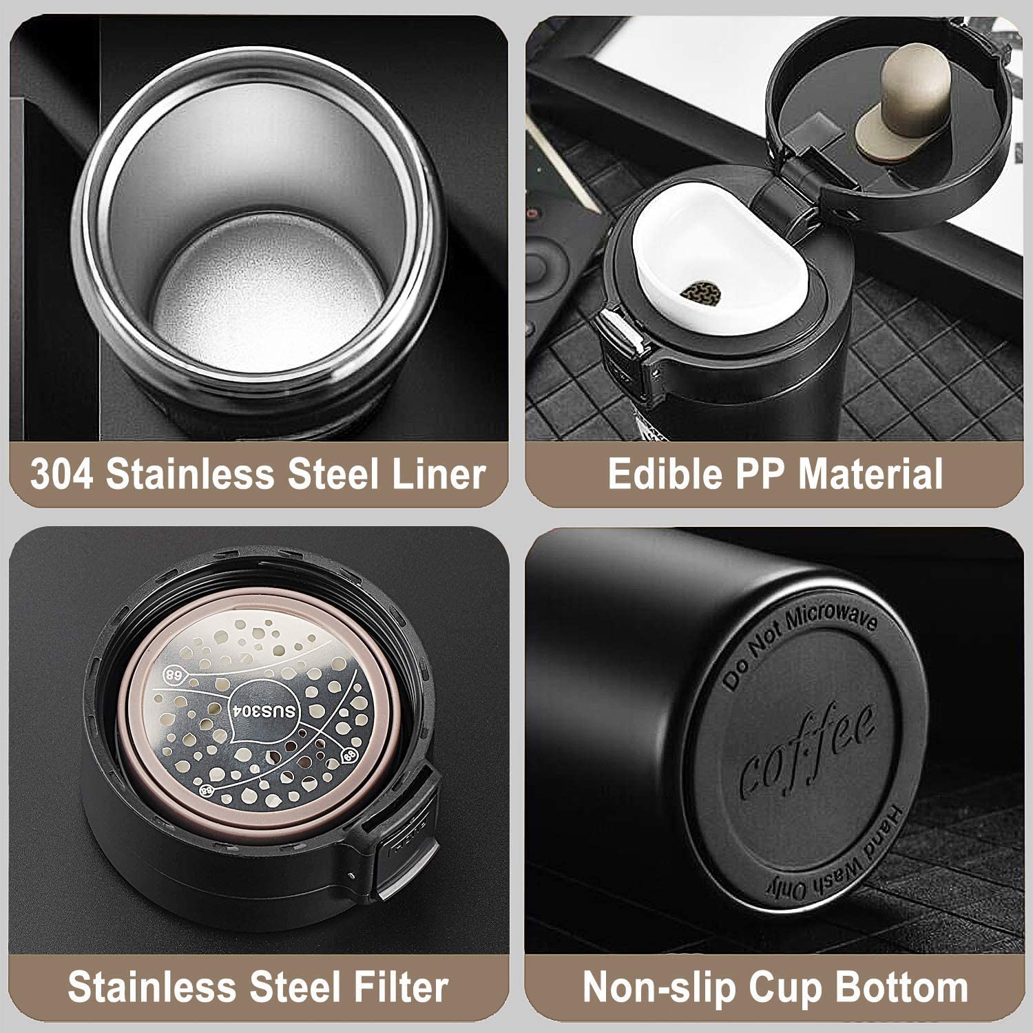Travel Mug, Insulated Coffee Cup with Leakproof Lid,Vacuum Insulation Stainless Steel Reusable for Hot Cold Coffee,Tea
