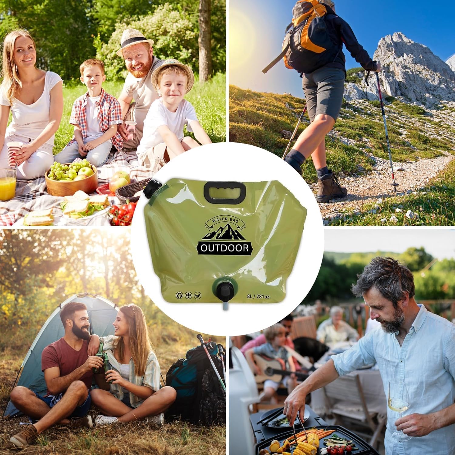 8L Folding Camping Water Bag Portable Thickened Water Storage Bag Large Capacity for Travel Fishing Outdoor Activities