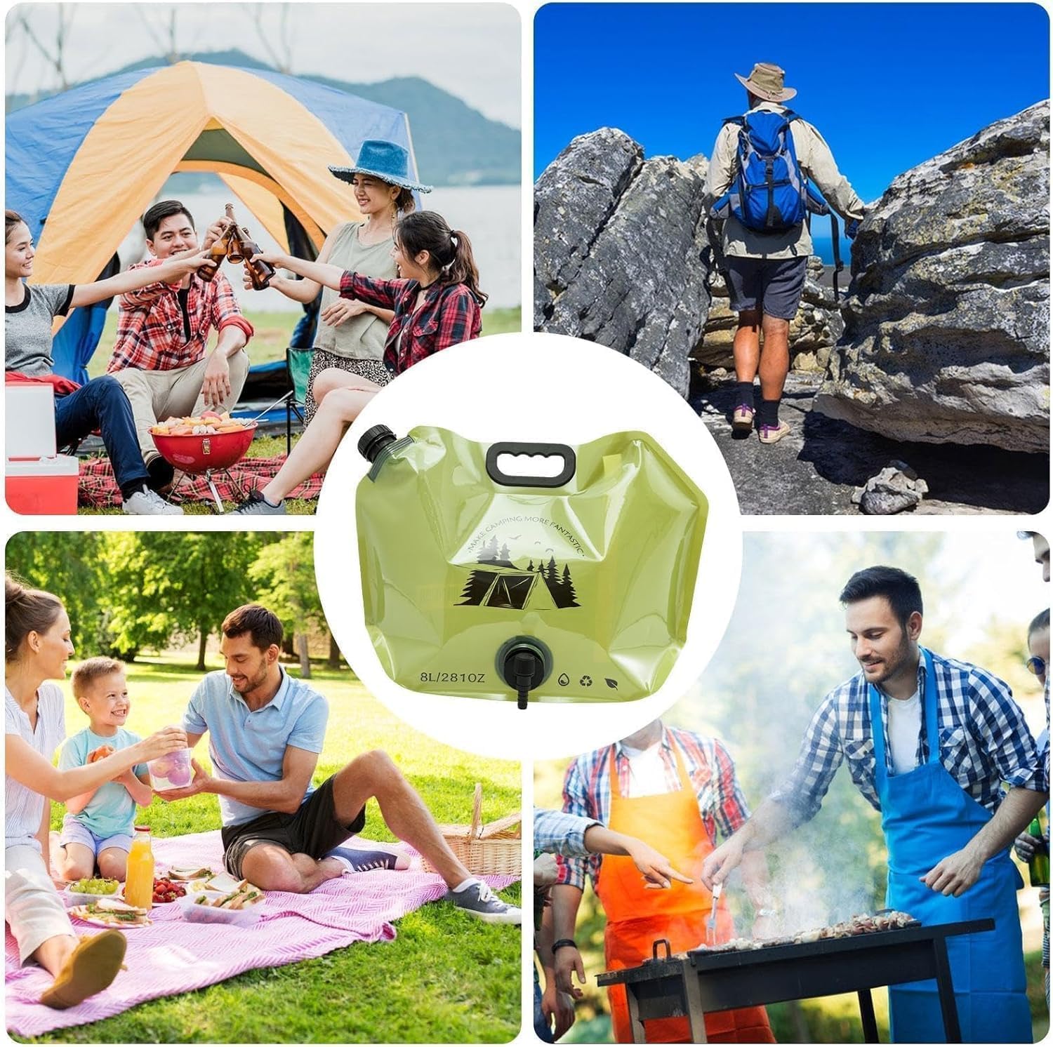 8L Folding Camping Water Bag Portable Thickened Water Storage Bag Large Capacity for Travel Fishing Outdoor Activities
